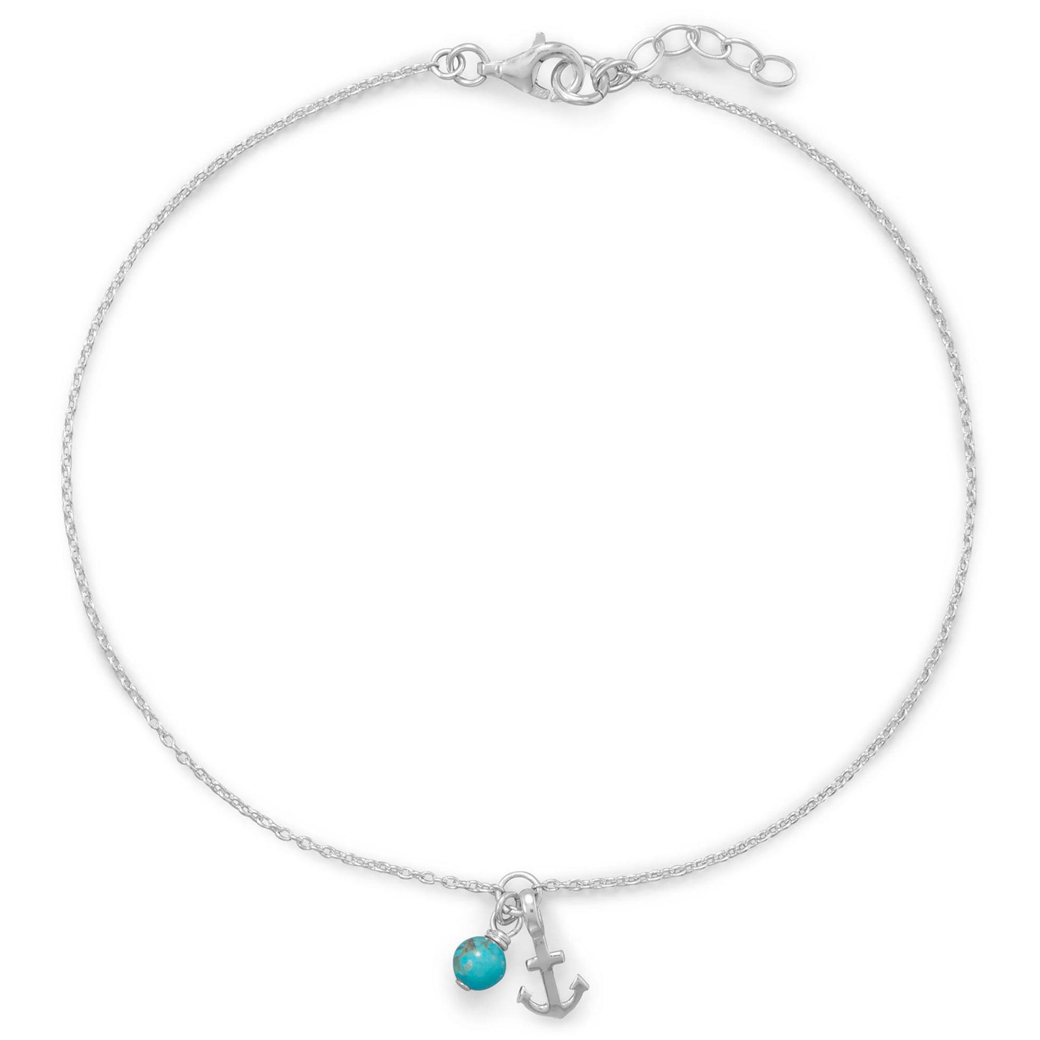 Anchor and Turquoise Bead Charm Anklet