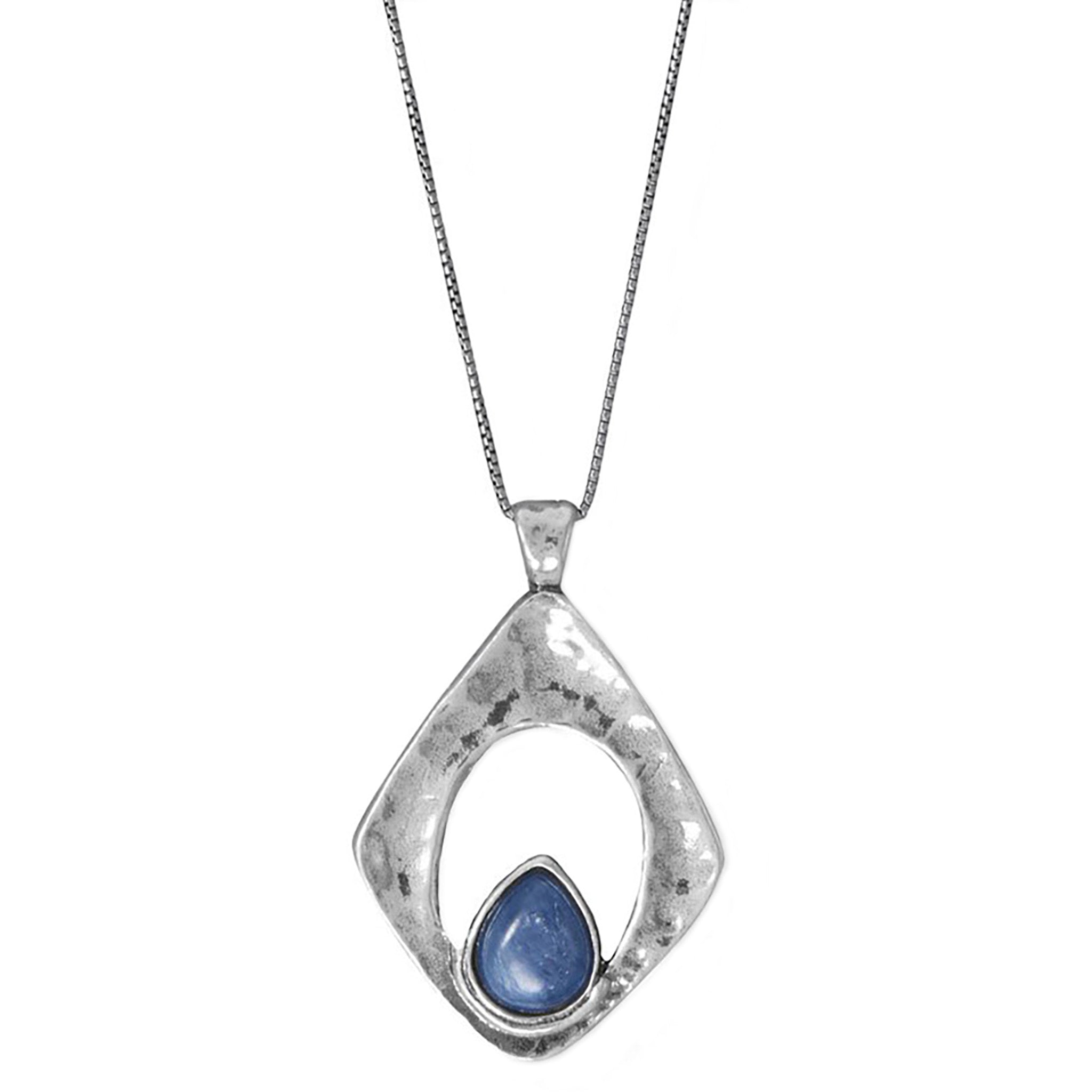 Hammered Silver Kyanite Pendant Necklace