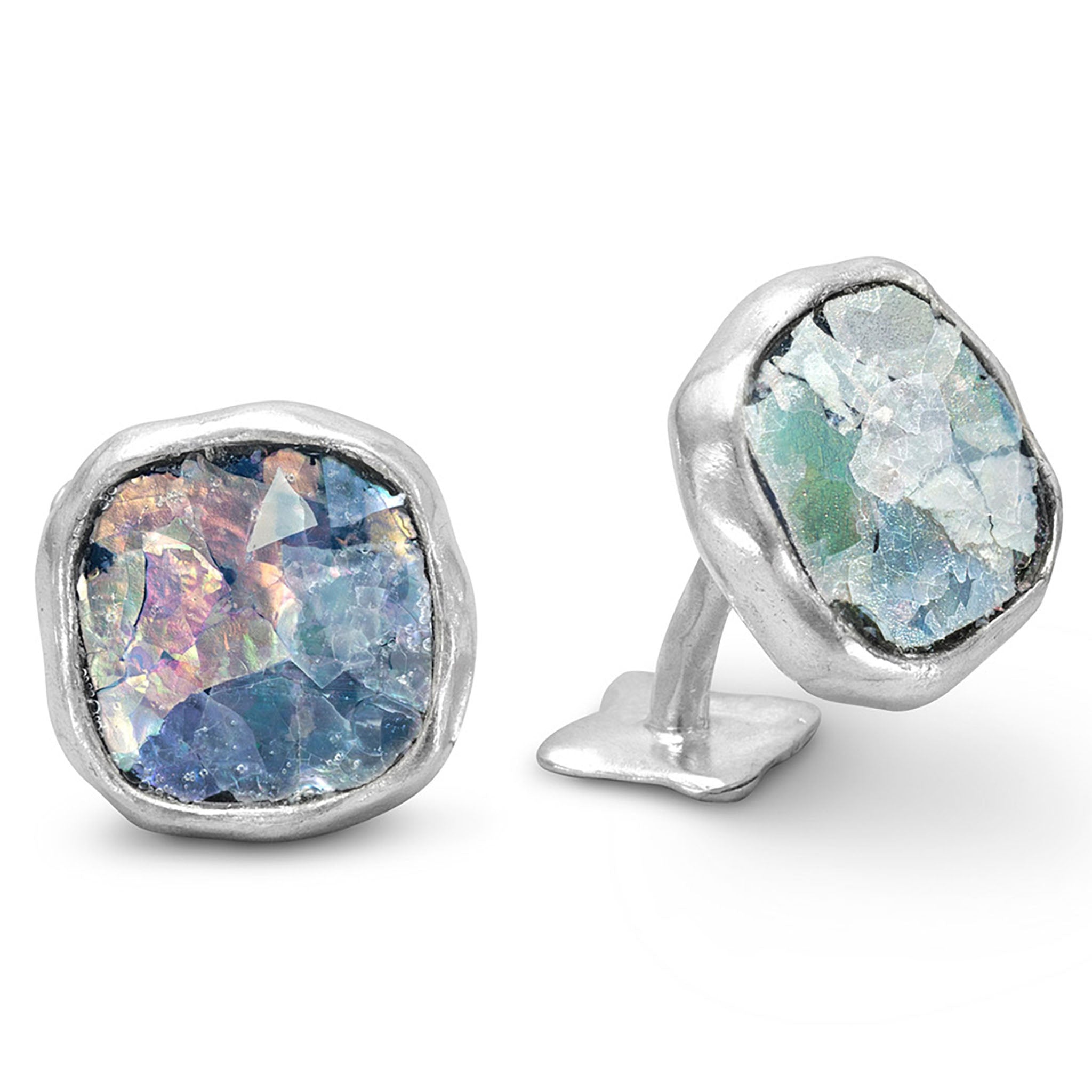 Hammered Silver Roman Glass Cuff Links