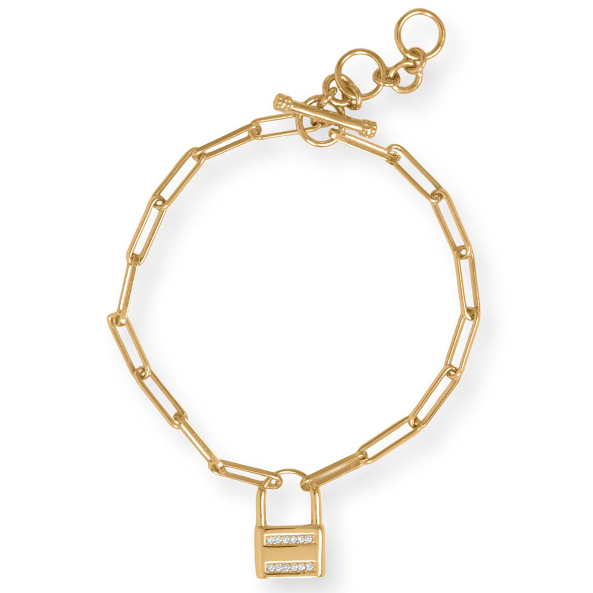 Lock Charm Paperclip Gold Bracelet