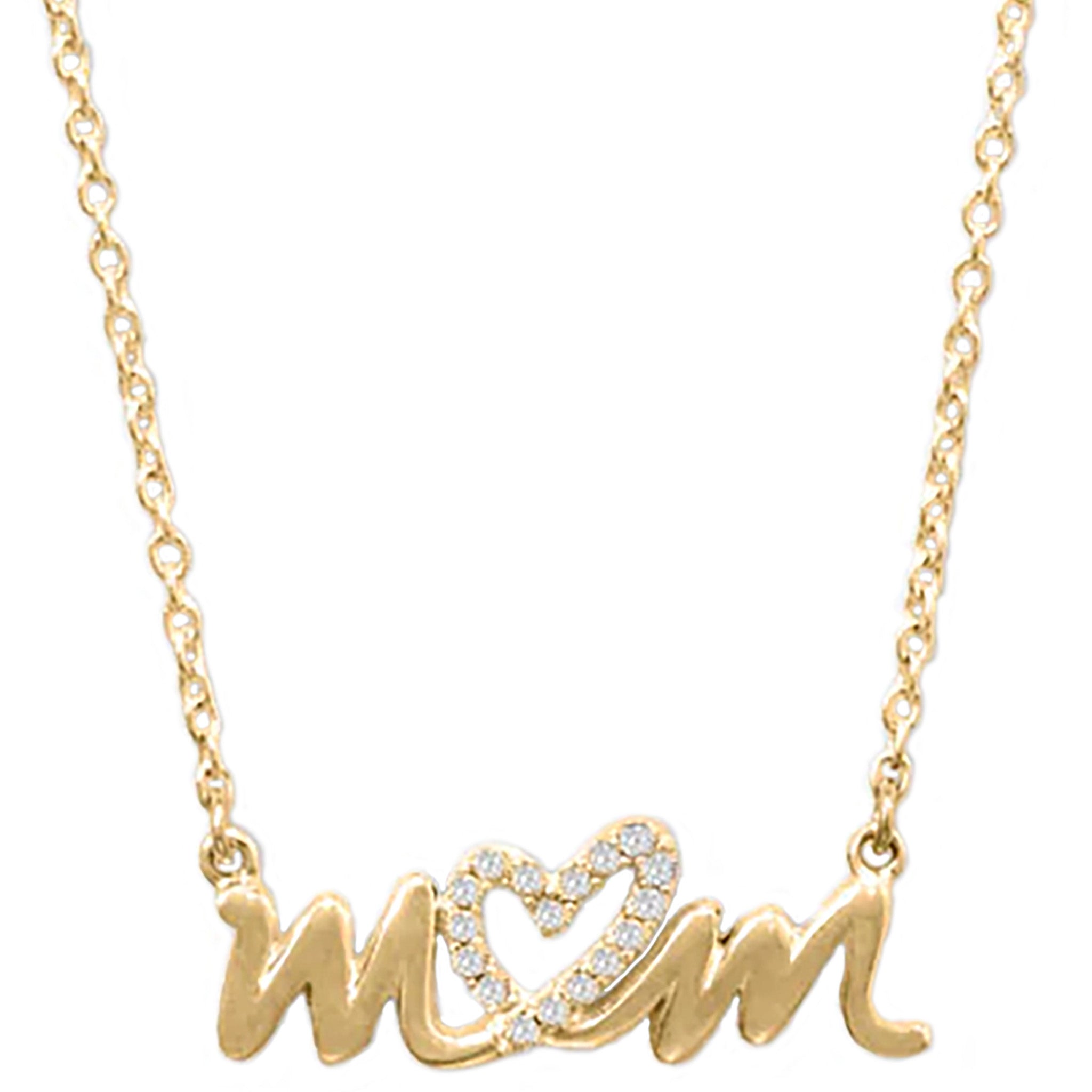 Mom Heart Script Gold Necklace