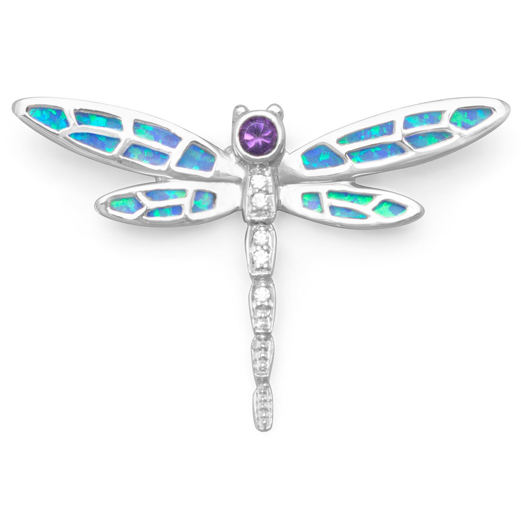 Opal with Zirconia Dragonfly Slide Pendant