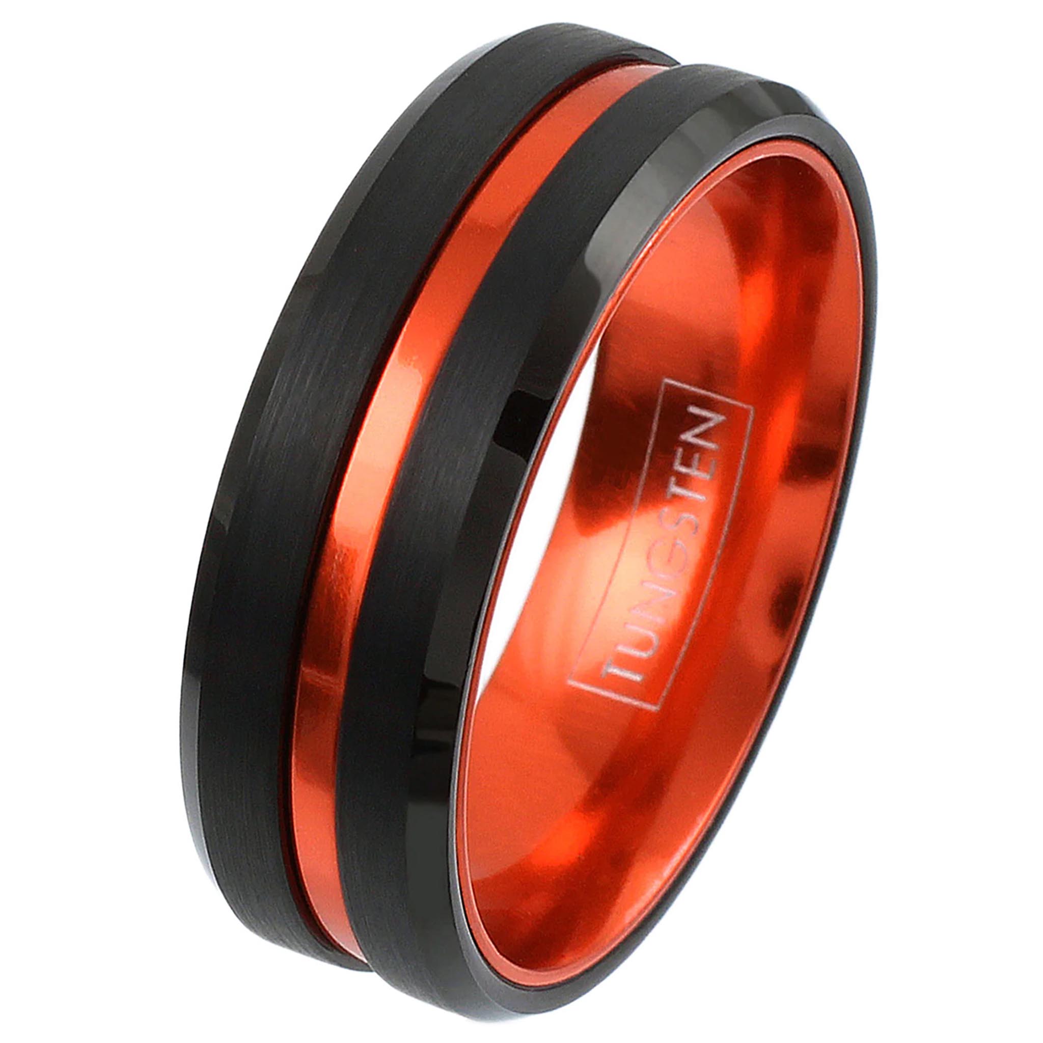 Orange Striped with Black Edged Tungsten Ring