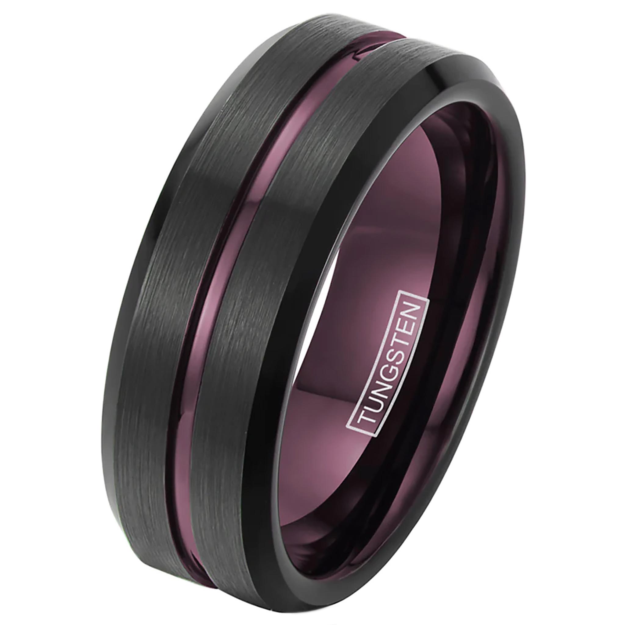 Plum Striped with Black Edged Tungsten Ring