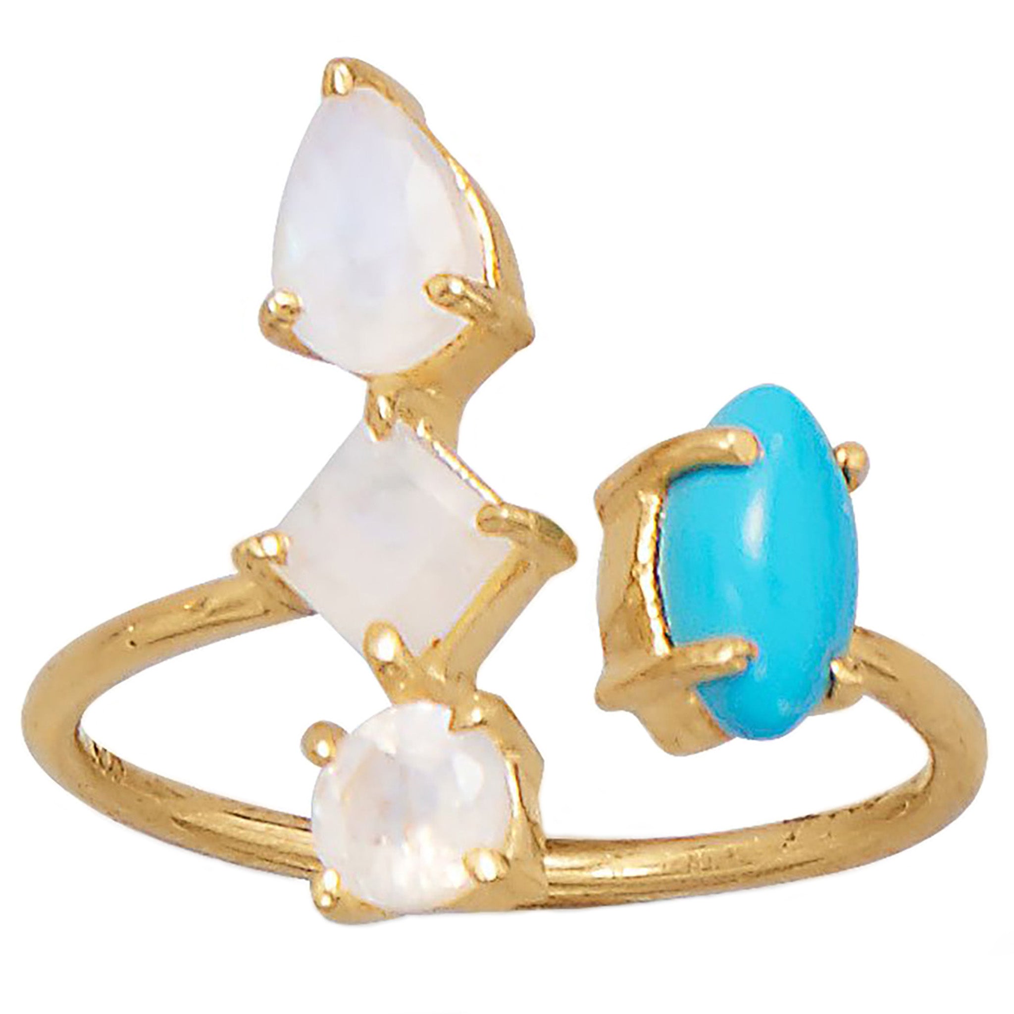 Rainbow Moonstone and Turquoise Wrap Ring