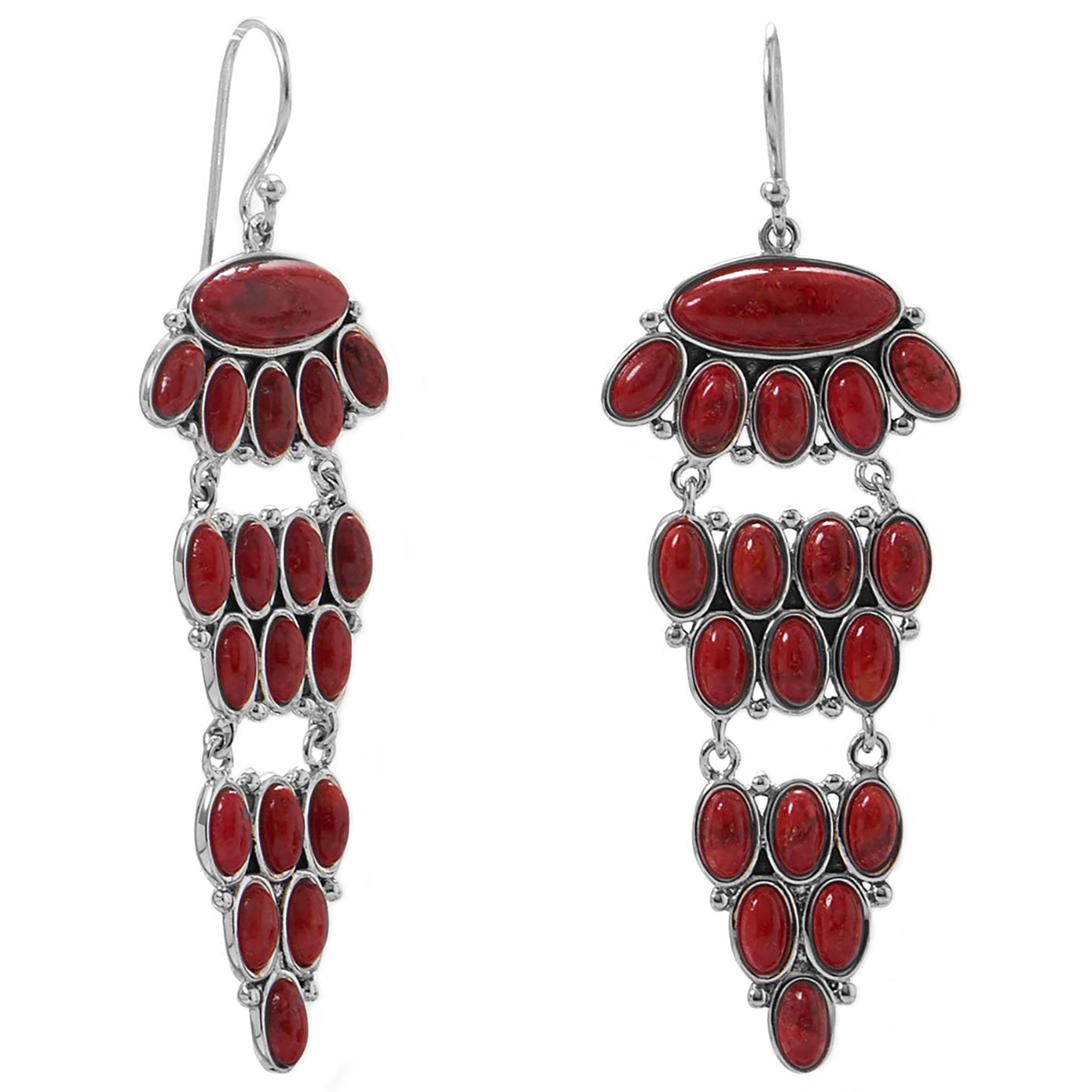 Red Dyed Coral Chandelier Earrings