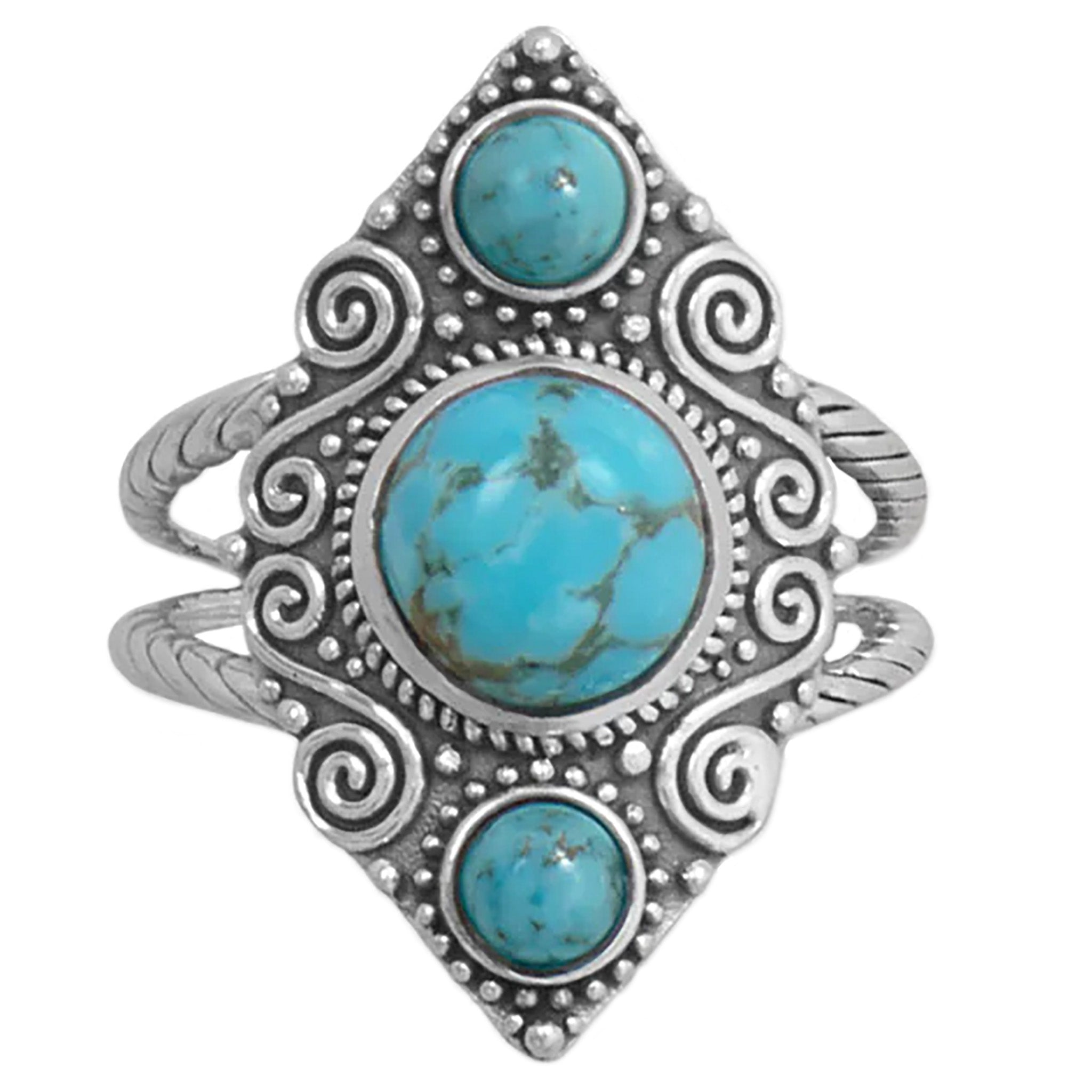 Scroll and Bead Design Turquoise Ring
