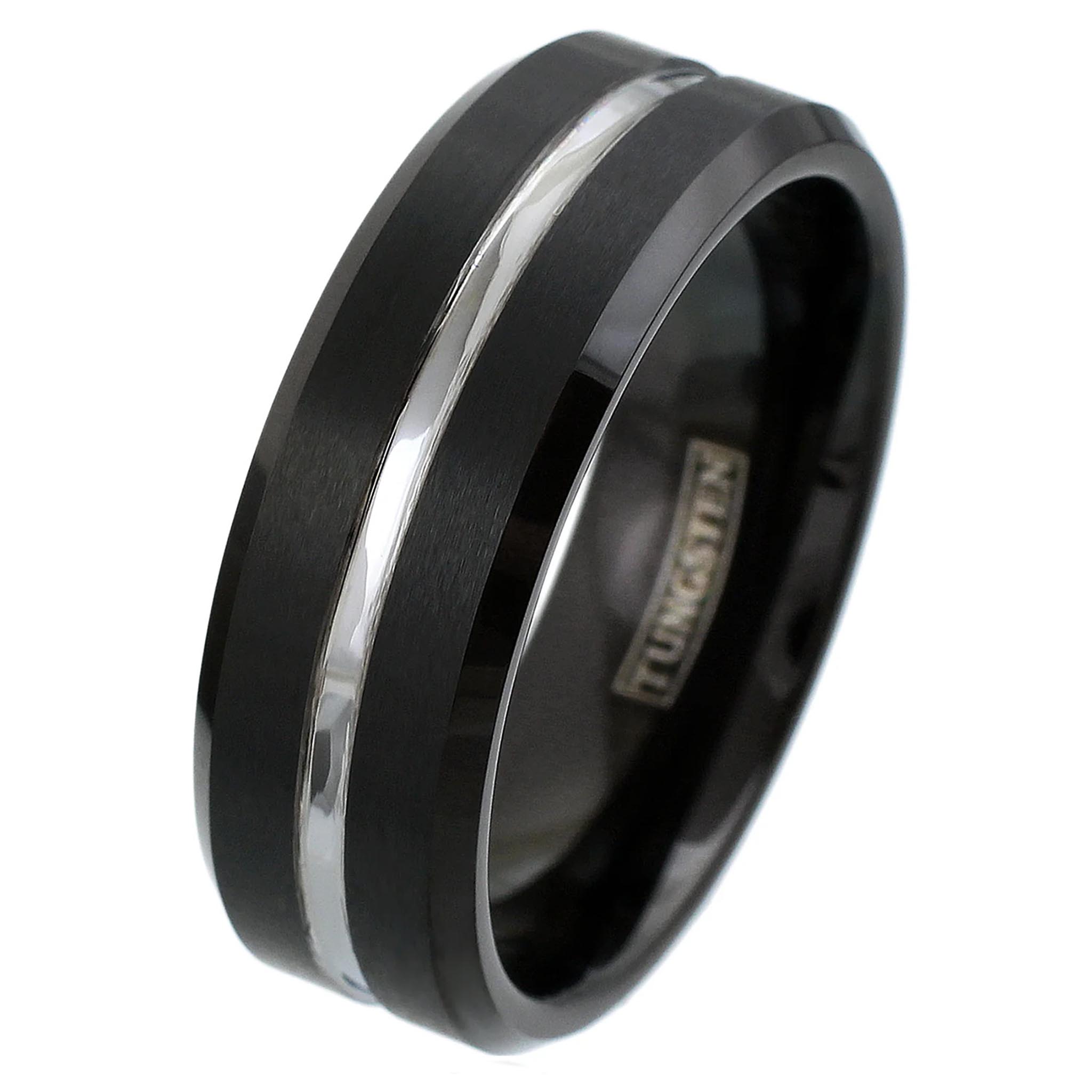 Silver Channel on Black Tungsten Ring