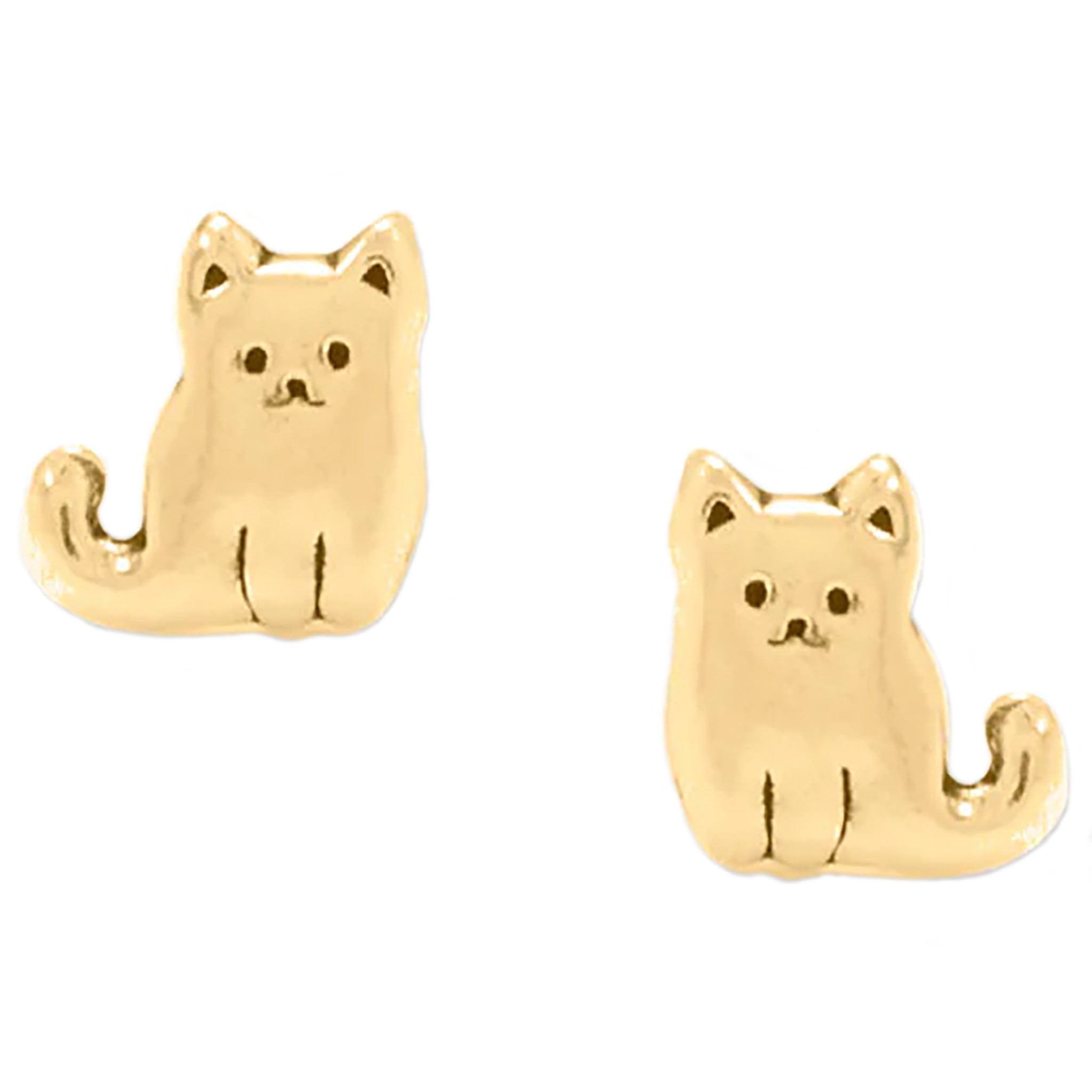 Sitting Kitty Gold Stud Earrings