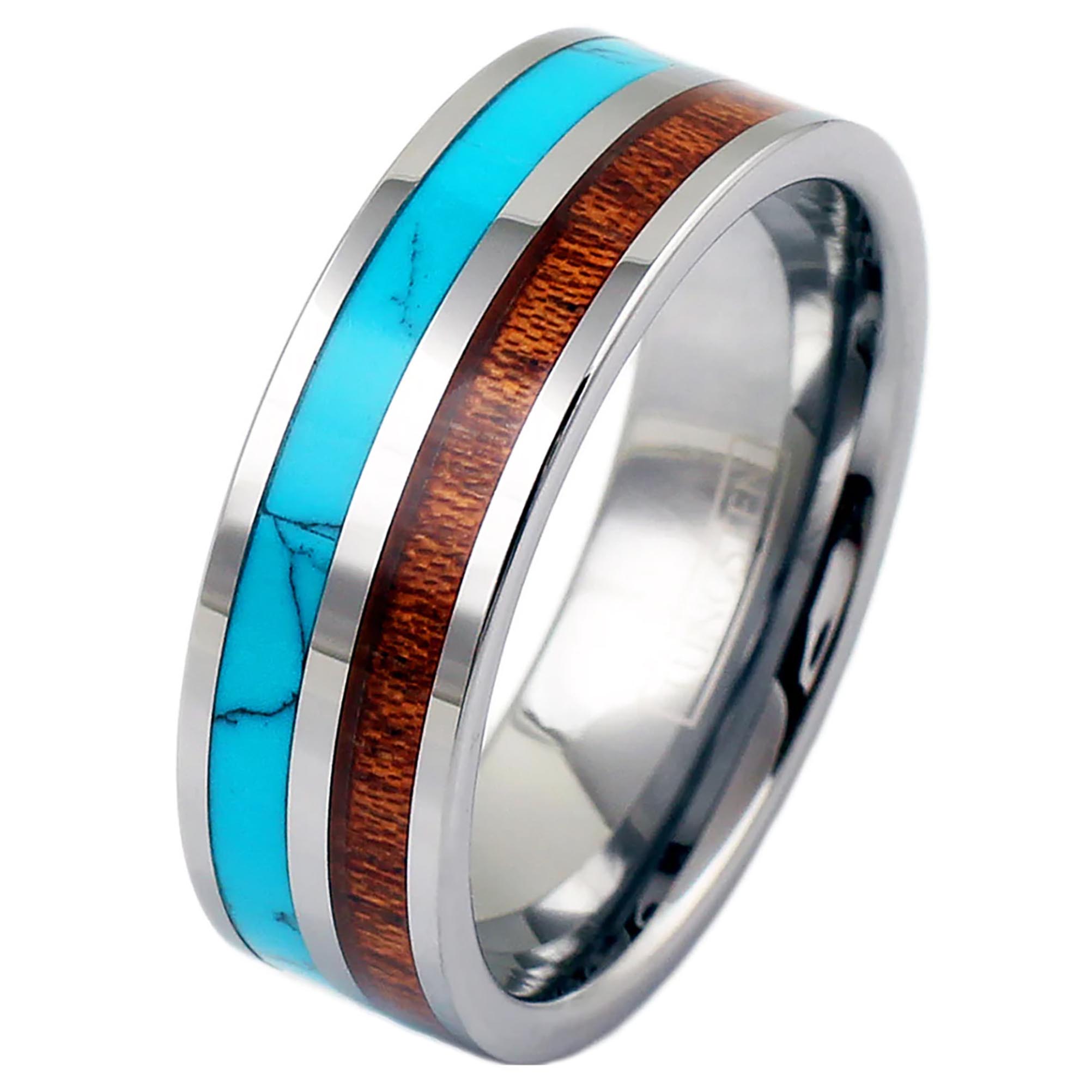 Turquoise with Koa Wood Tungsten Ring