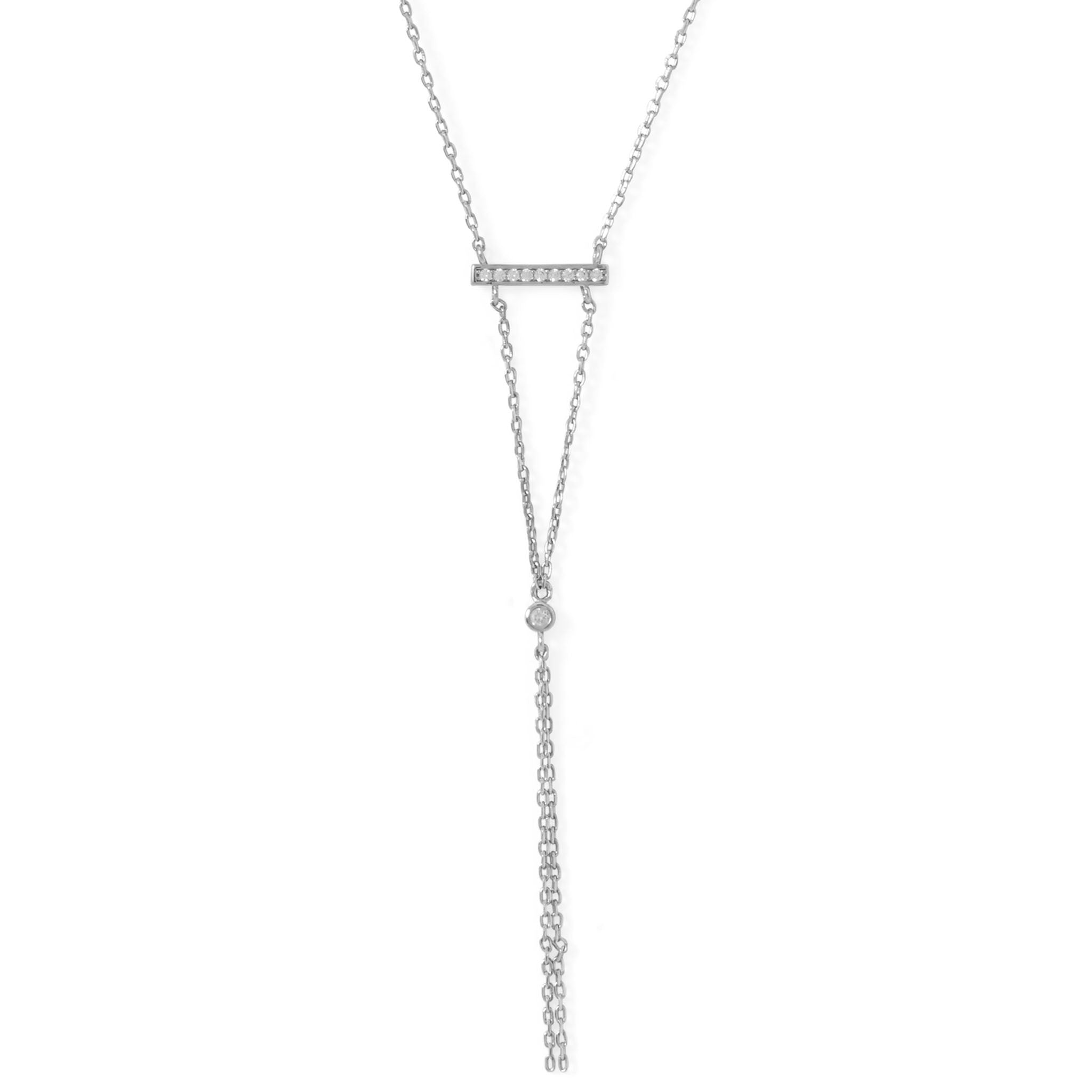 Zirconia Bar Chain Drop Necklace