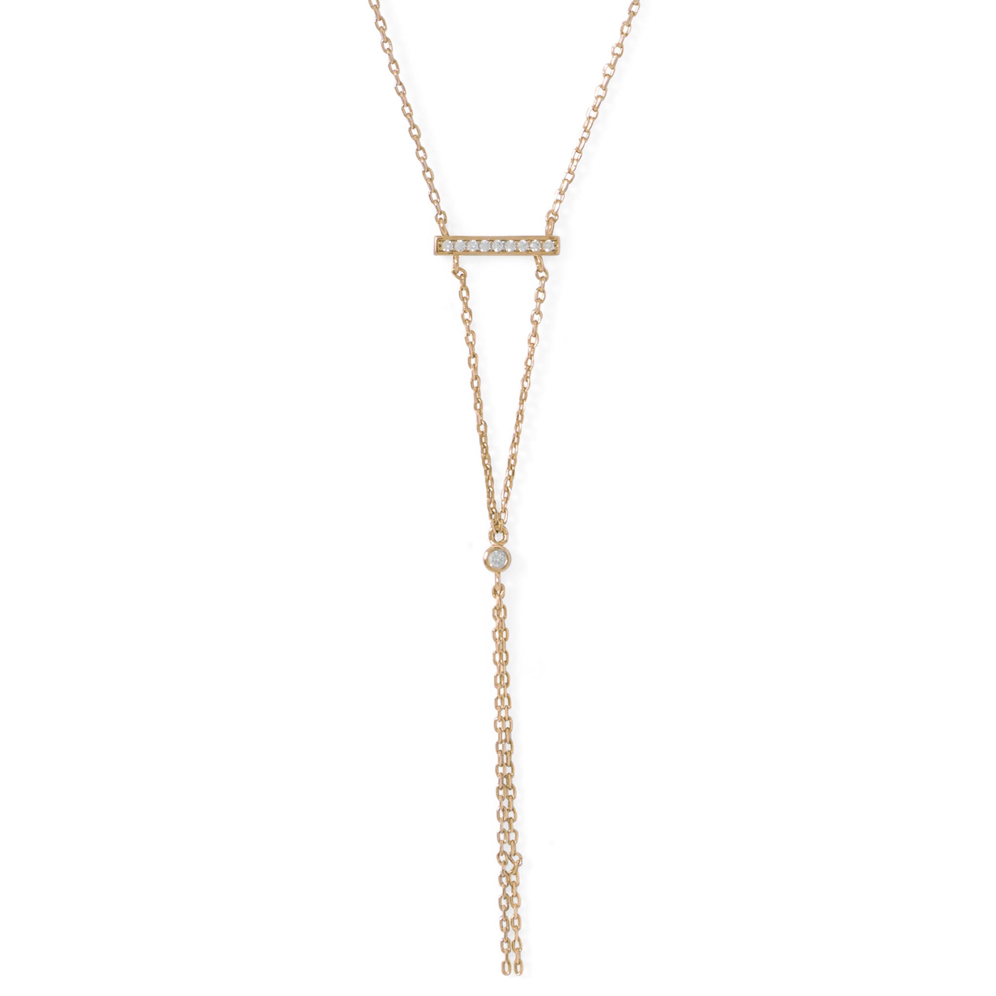 Zirconia Bar Gold Chain Drop Necklace