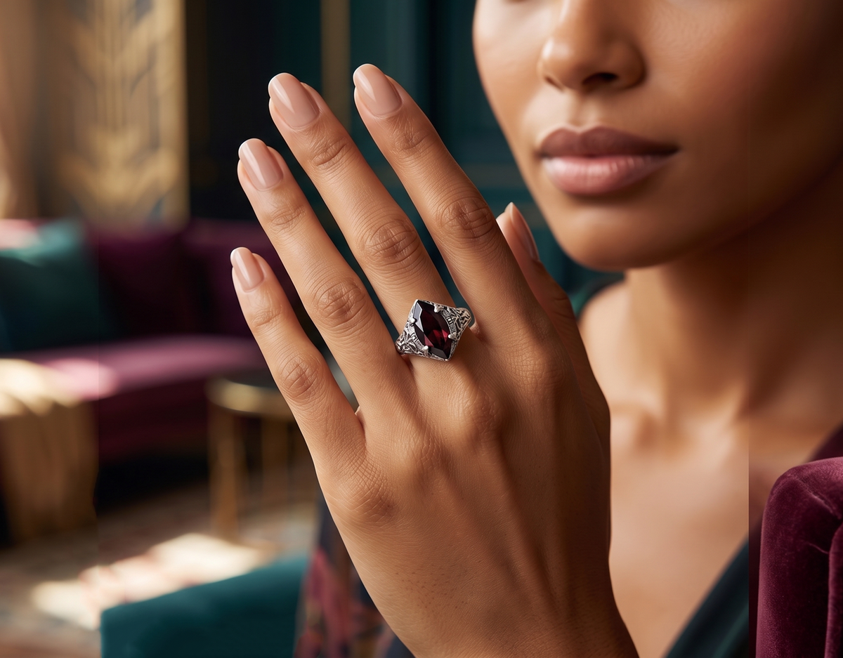 Vintage Style Garnet Ring