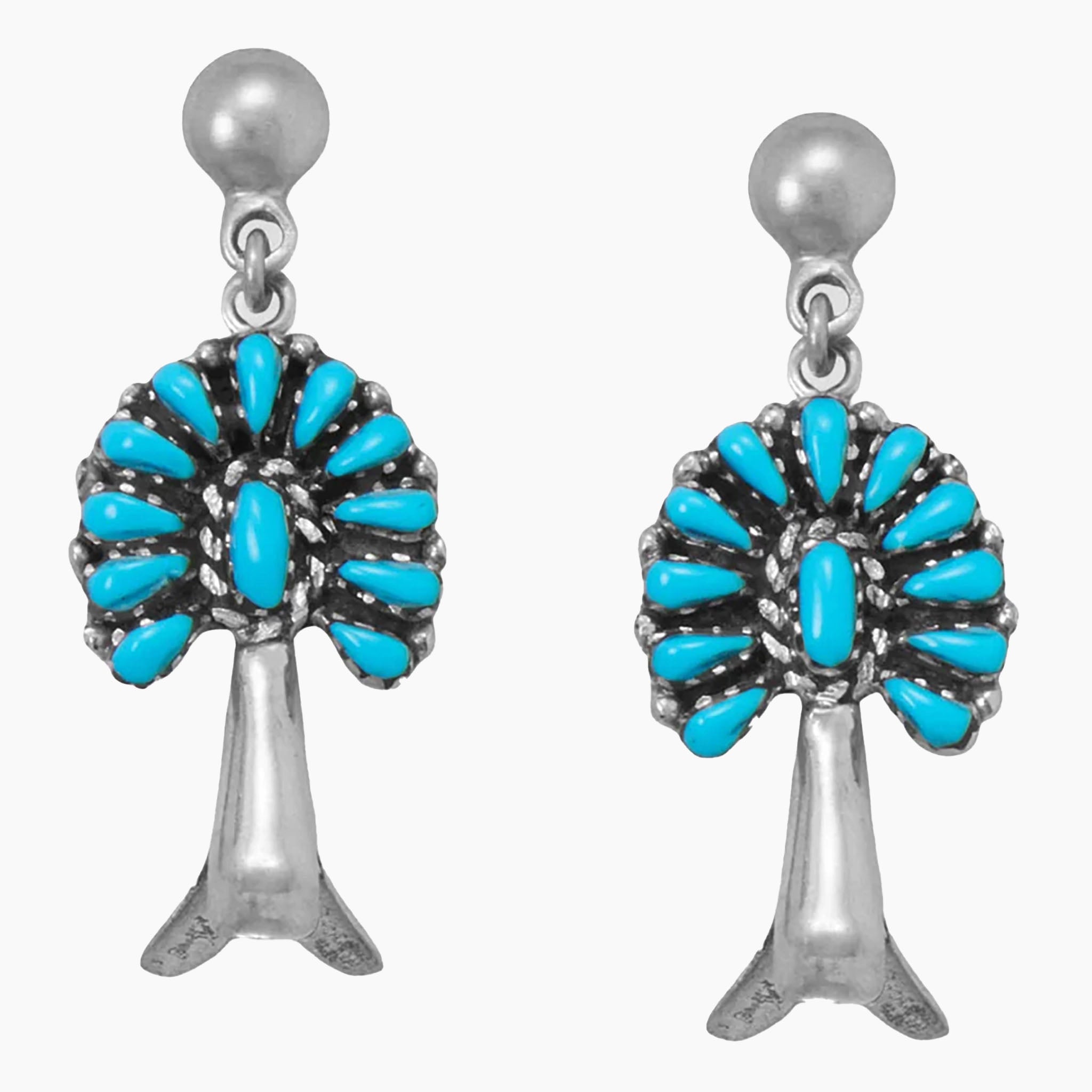 Squash Blossom Drop Turquoise Earrings