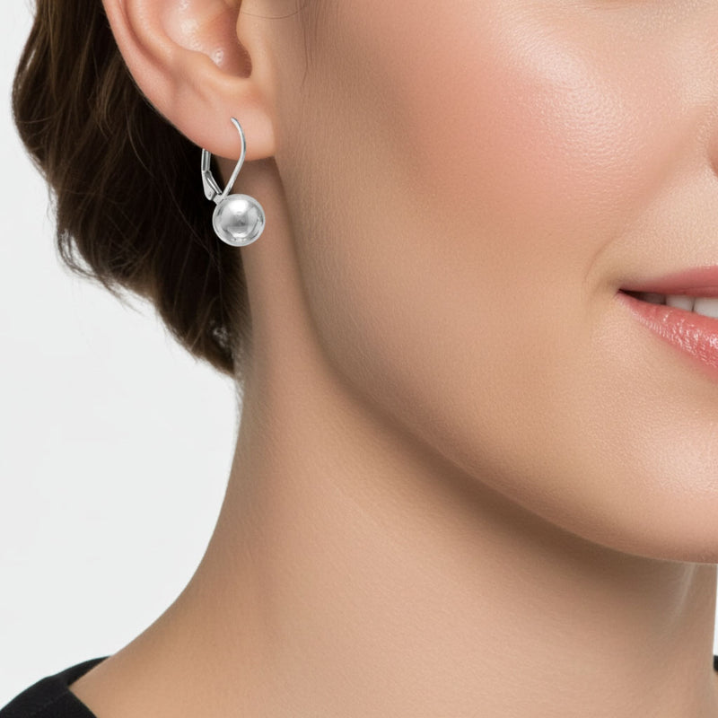 10mm Silver Ball Earrings On Ear