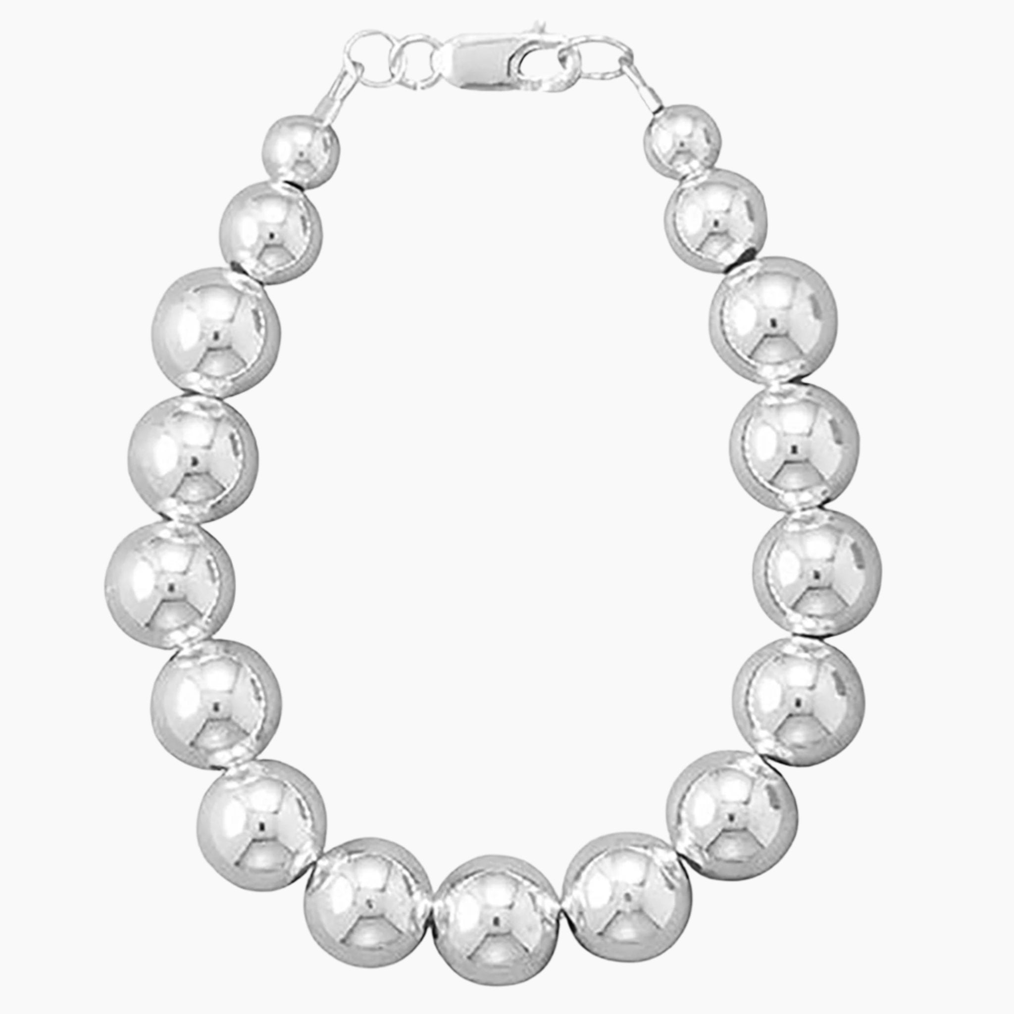 10mm Silver Bead Strand Necklace Front