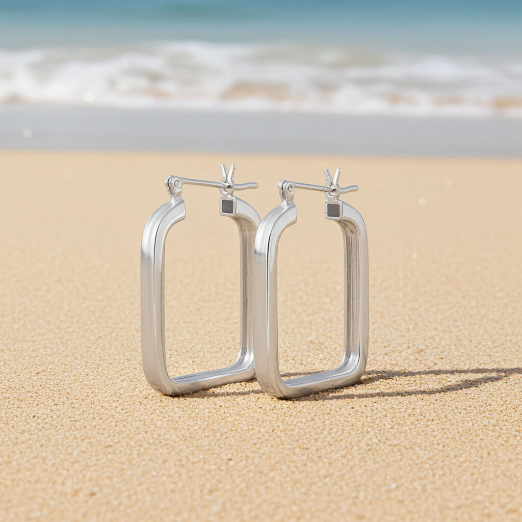 24mm Square Hoop Earrings Beach Display
