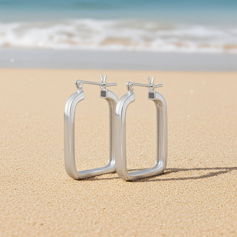 24mm Square Hoop Earrings Beach Display