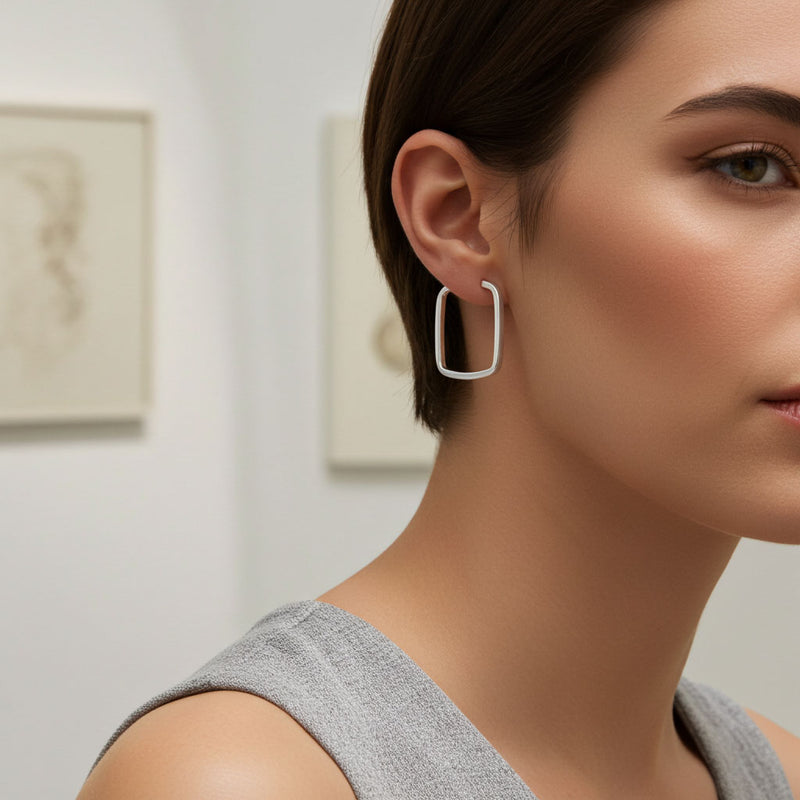 29mm Square Hoop Earrings On Ear