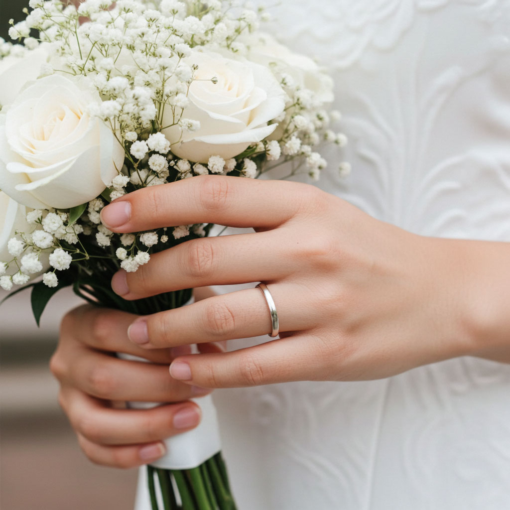 2mm Rounded Wedding Band Ring on Hand