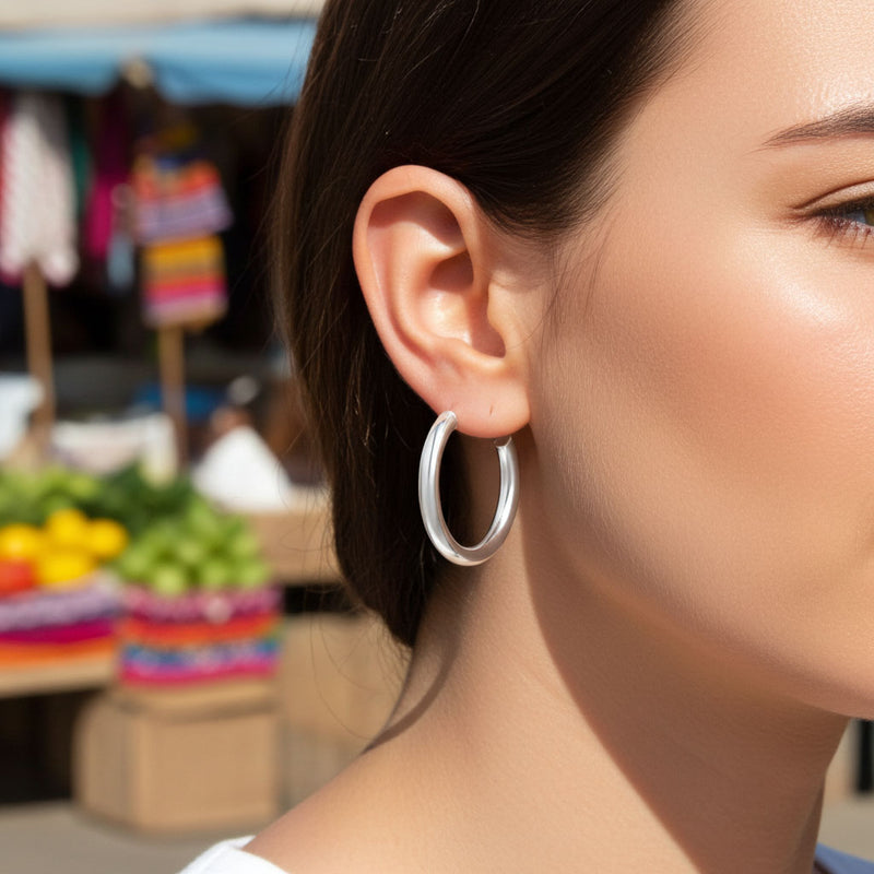 3mm x 22mm Hoop Earrings On Ear