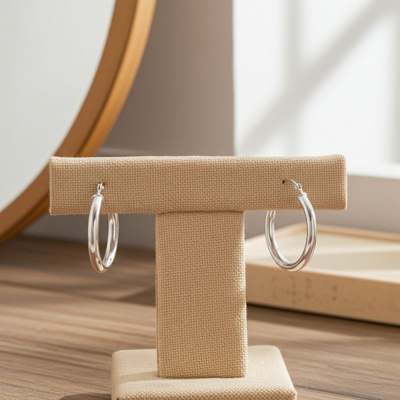 3mm x 25mm Hoop Earrings on Tbar Display