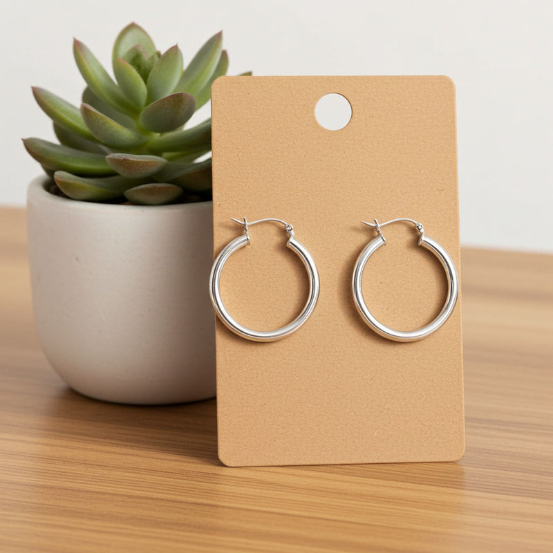 3mm x 30mm Hoop Earrings on Earring Card Display