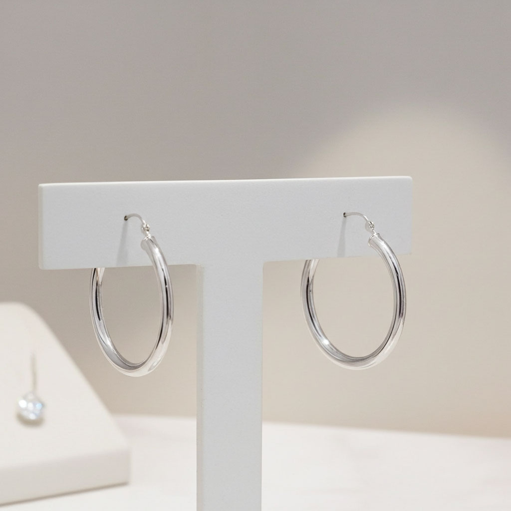 3mm x 30mm Hoop Earrings on Earring Tbar Display