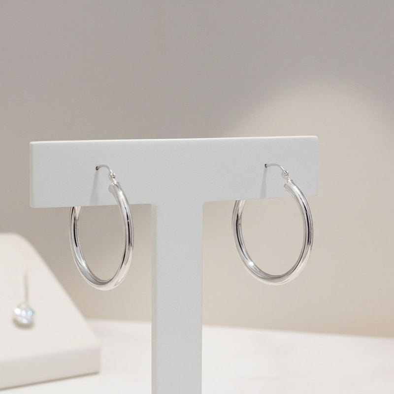 3mm x 30mm Hoop Earrings on Earring Tbar Display