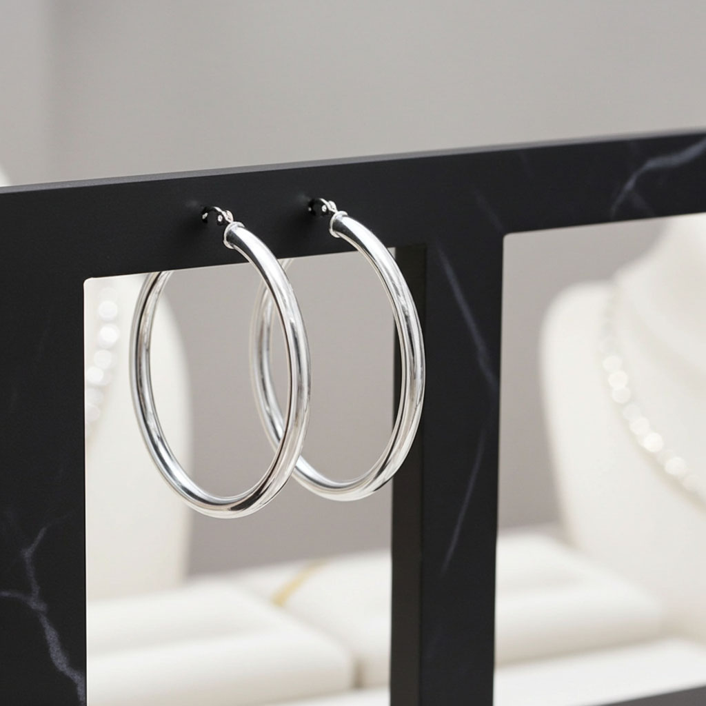 3mm x 40mm Hoop Earrings On Display
