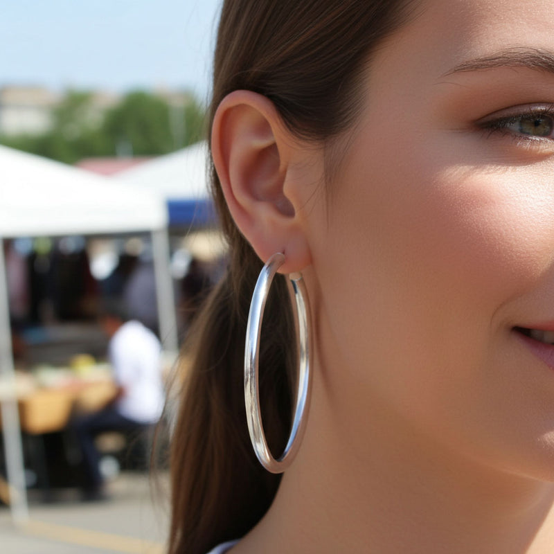 3mm x 50mm Hoop Earrings On Ear
