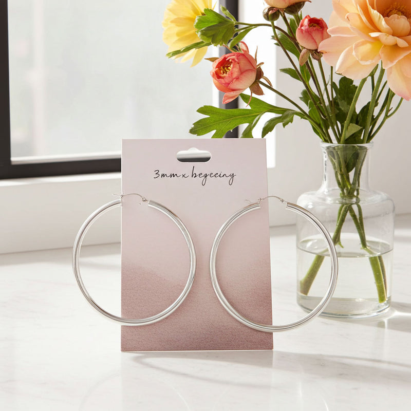 3mm x 50mm Hoop Earrings on Card Display