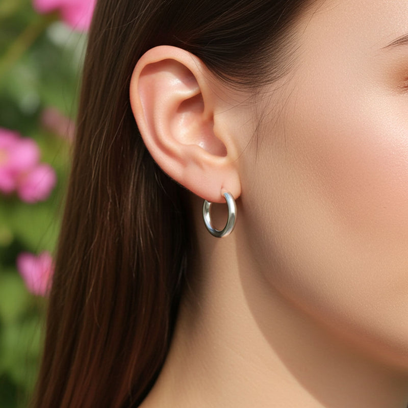 4mm x 20mm Hoop Earrings On Ear