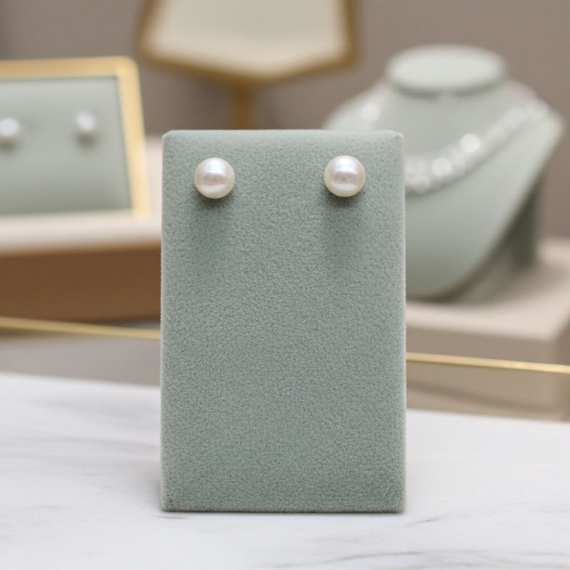 6mm Freshwater Pearl Stud Earrings on Card Display