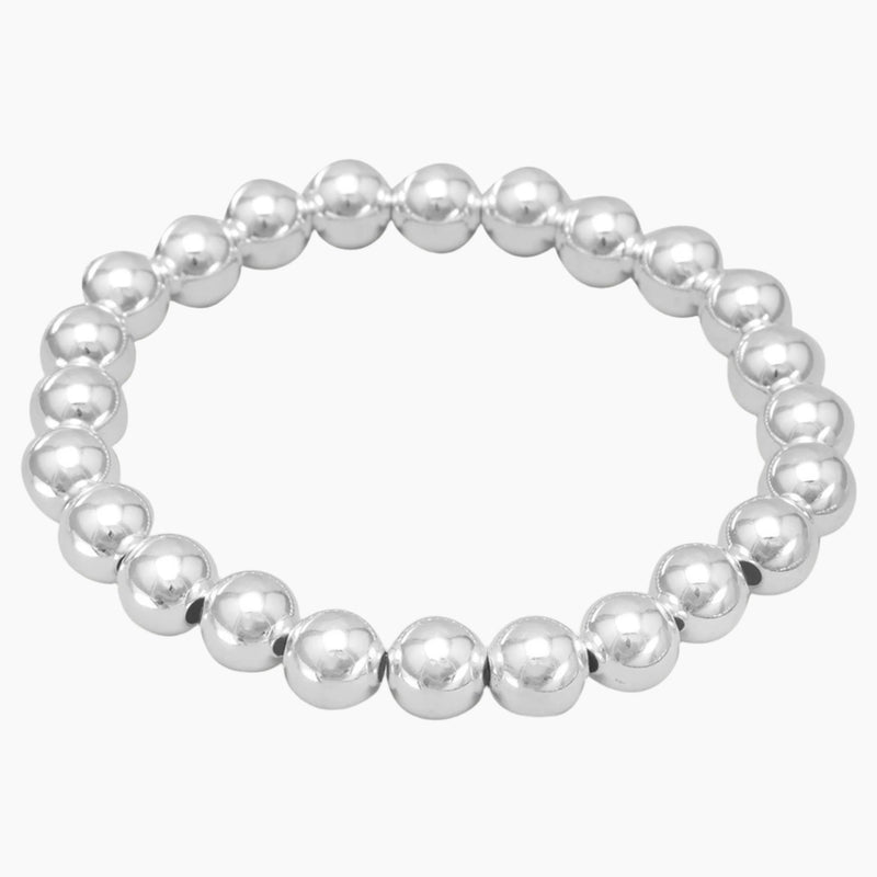8mm Silver Bead Stretch Bracelet Side