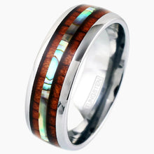 Abalone Shell and Koa Wood Tungsten Ring
