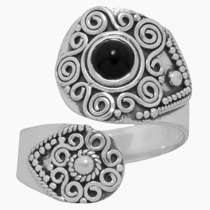 Adjustable Black Onyx Spoon Ring