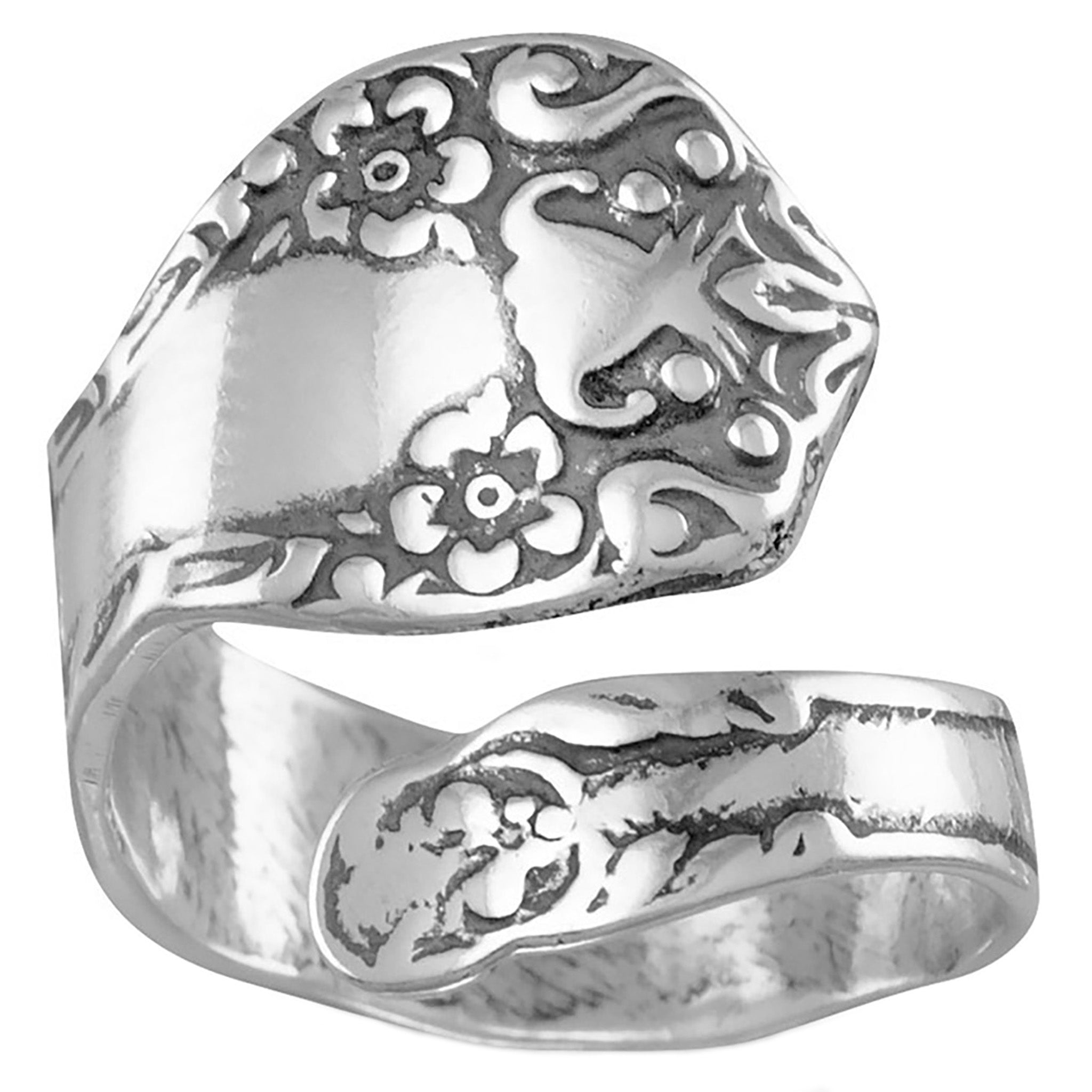 Adjustable Floral Design Spoon Ring