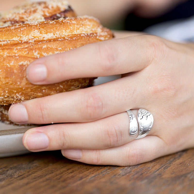 Adjustable High Polish Spoon Ring On Hand 2