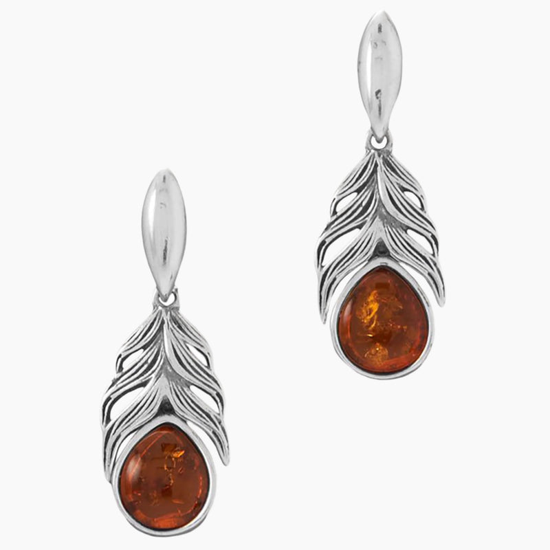 Amber Feather Design Earrings