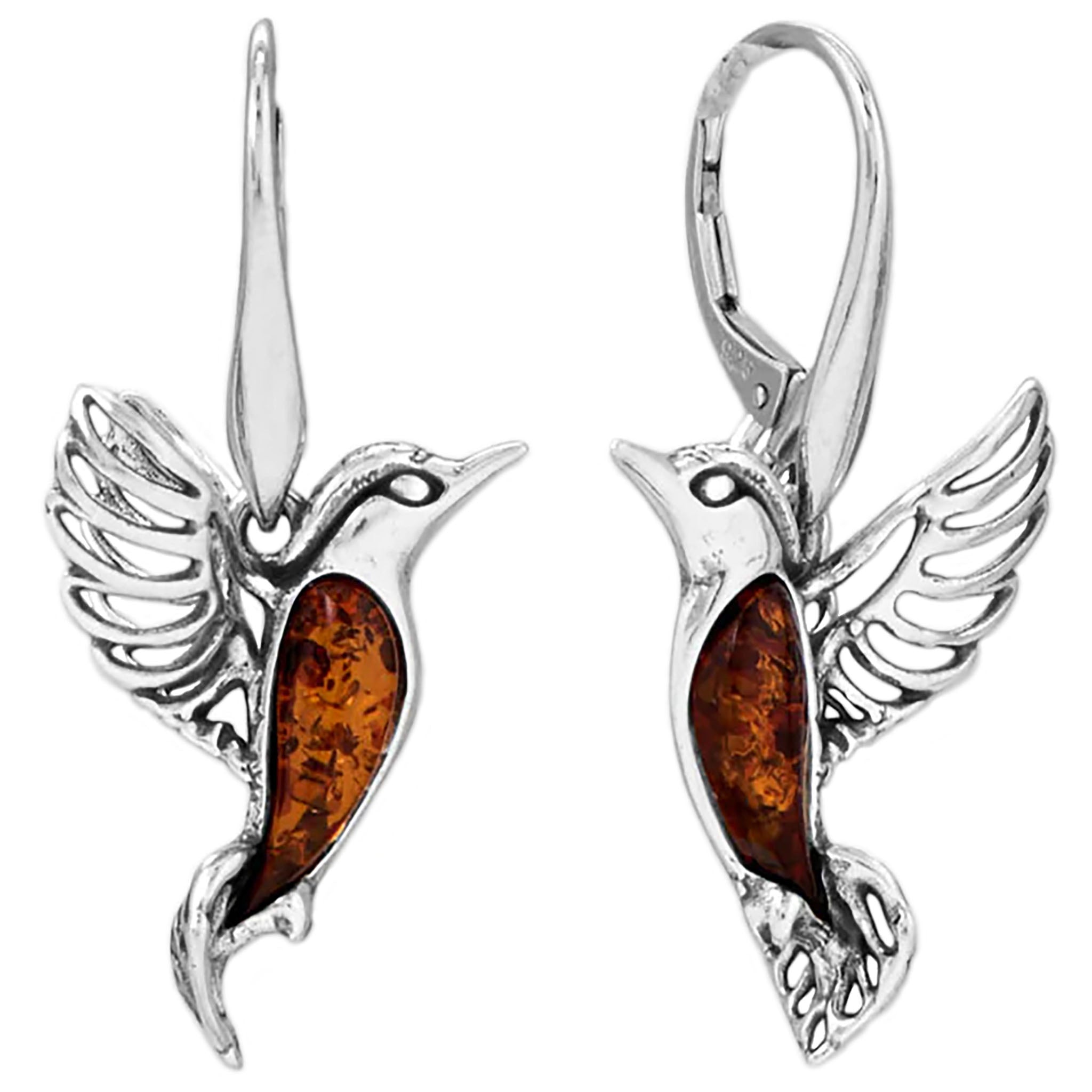 Amber Mirrored Design Hummingbird Earrings