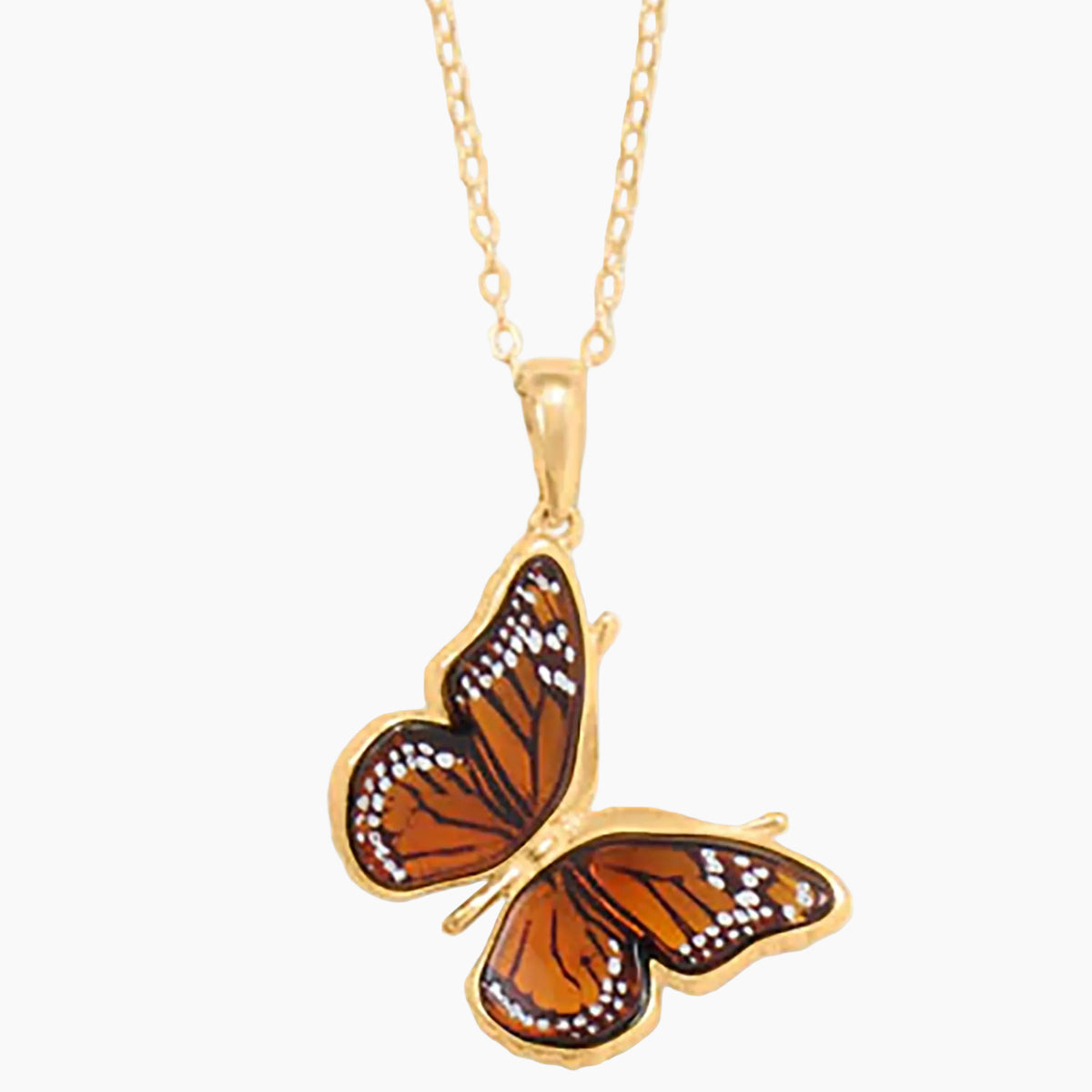 Amber Monarch Butterfly Gold Pendant on Chain