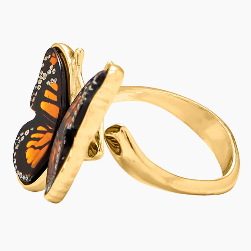 Amber Monarch Butterfly Gold Ring Side View