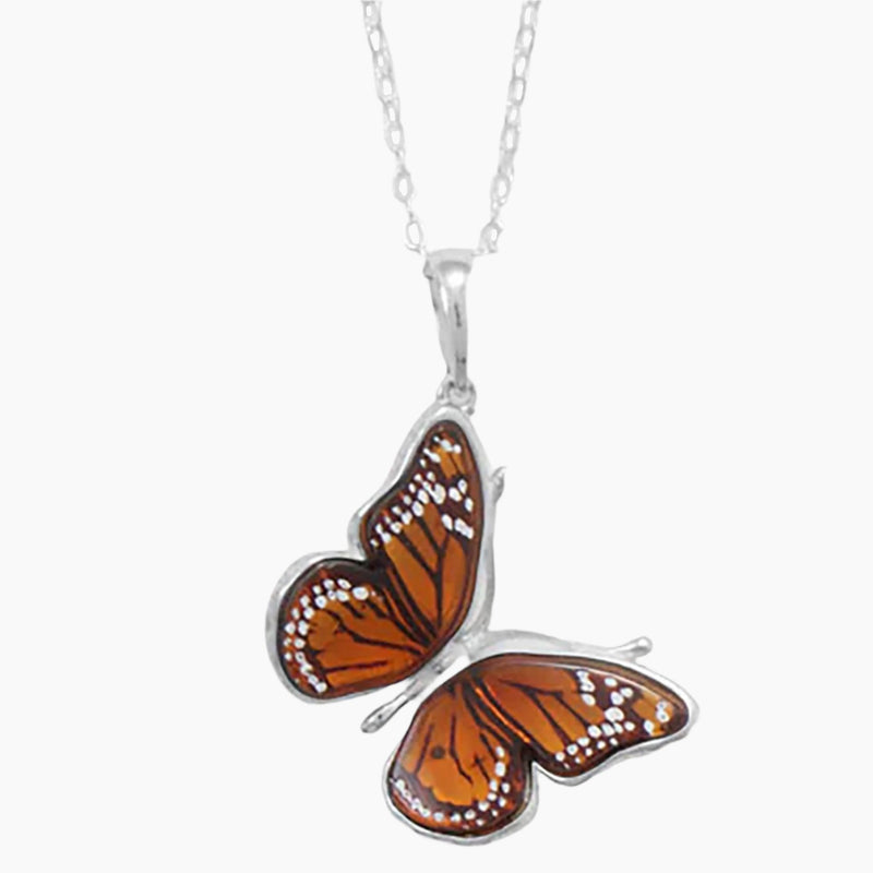 Amber Monarch Butterfly Pendant on Chain