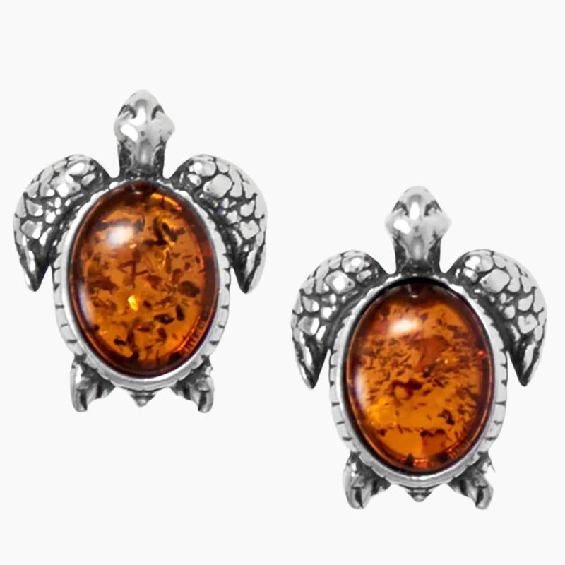 Amber Sea Turtle Stud Earrings