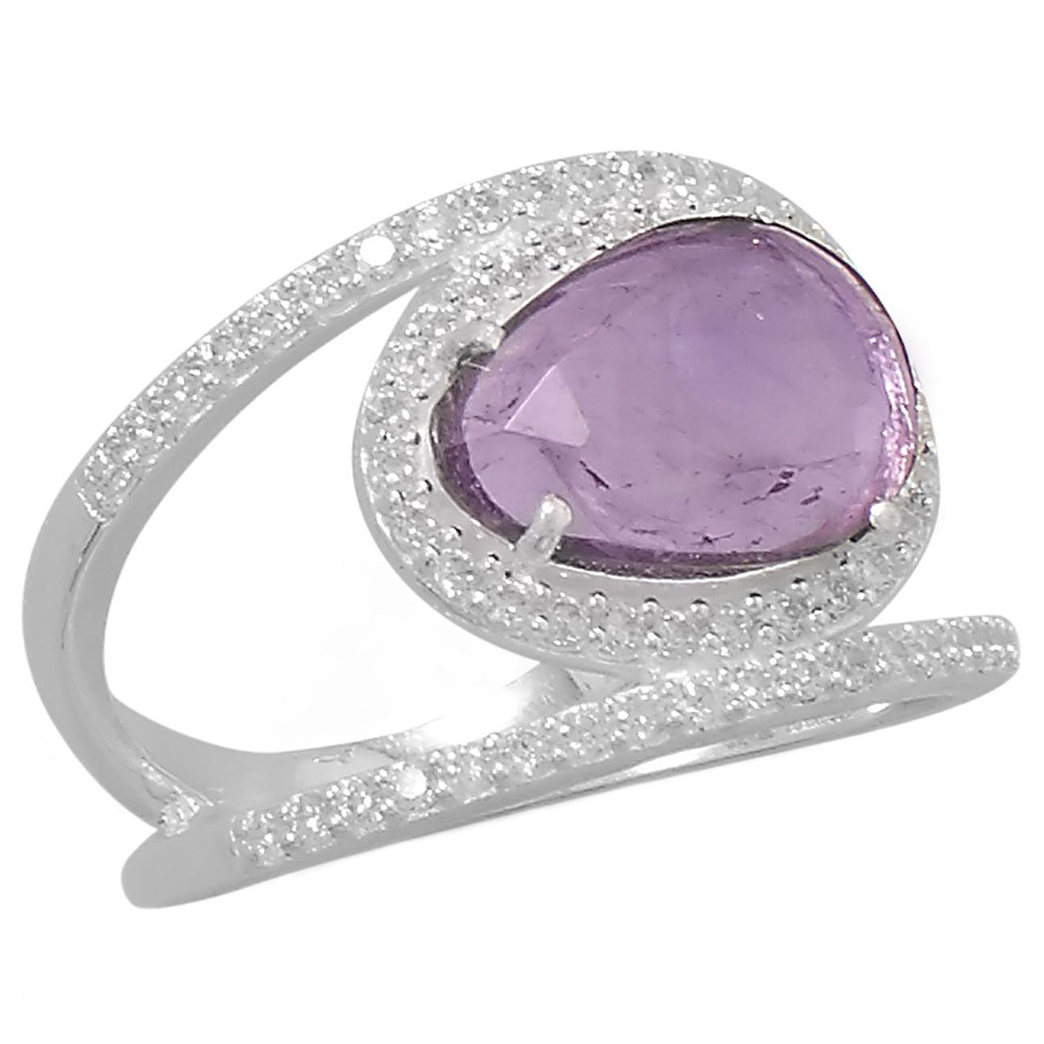 Amethyst and Zirconia Split Band Ring Side View