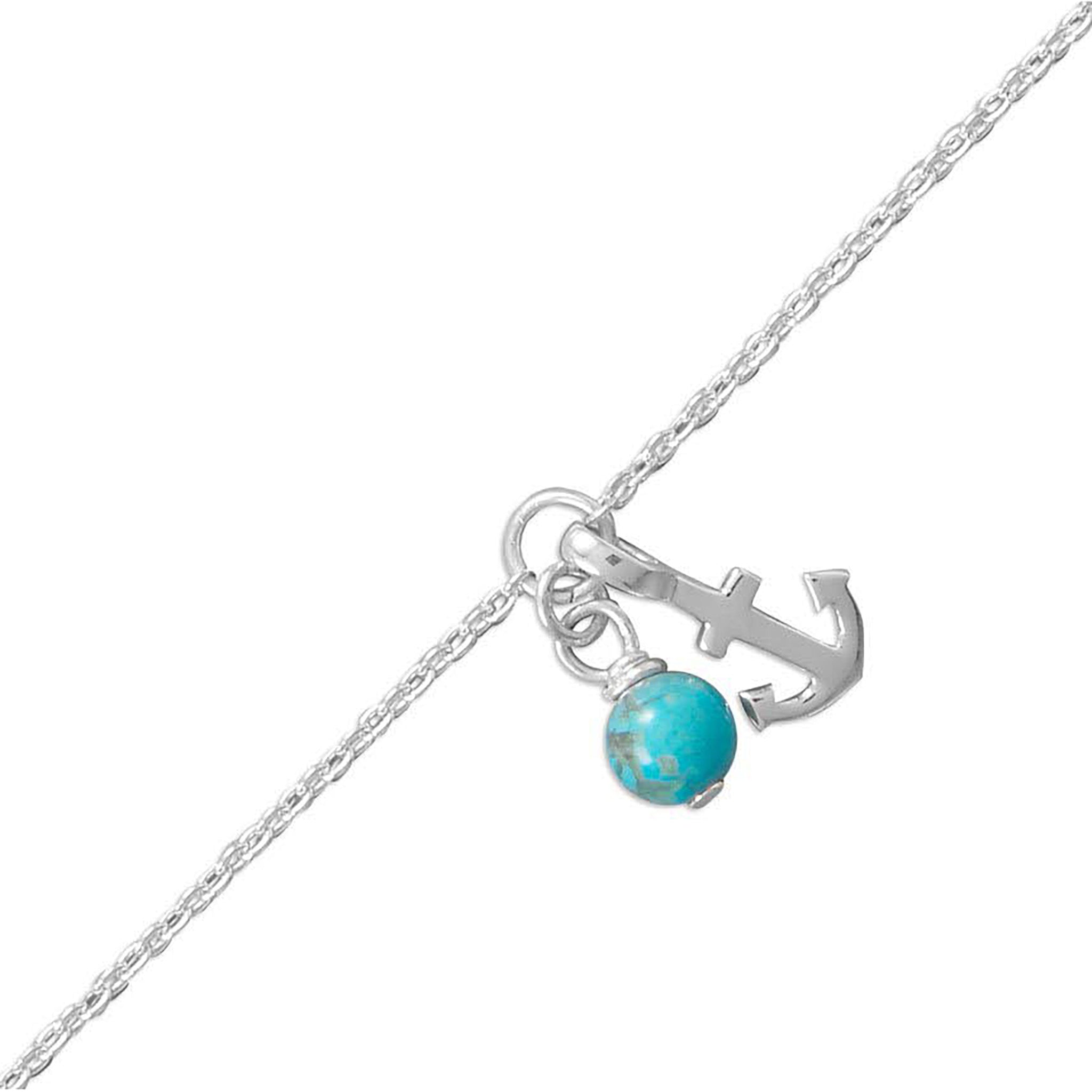 Anchor and Turquoise Bead Charm Anklet Close Up