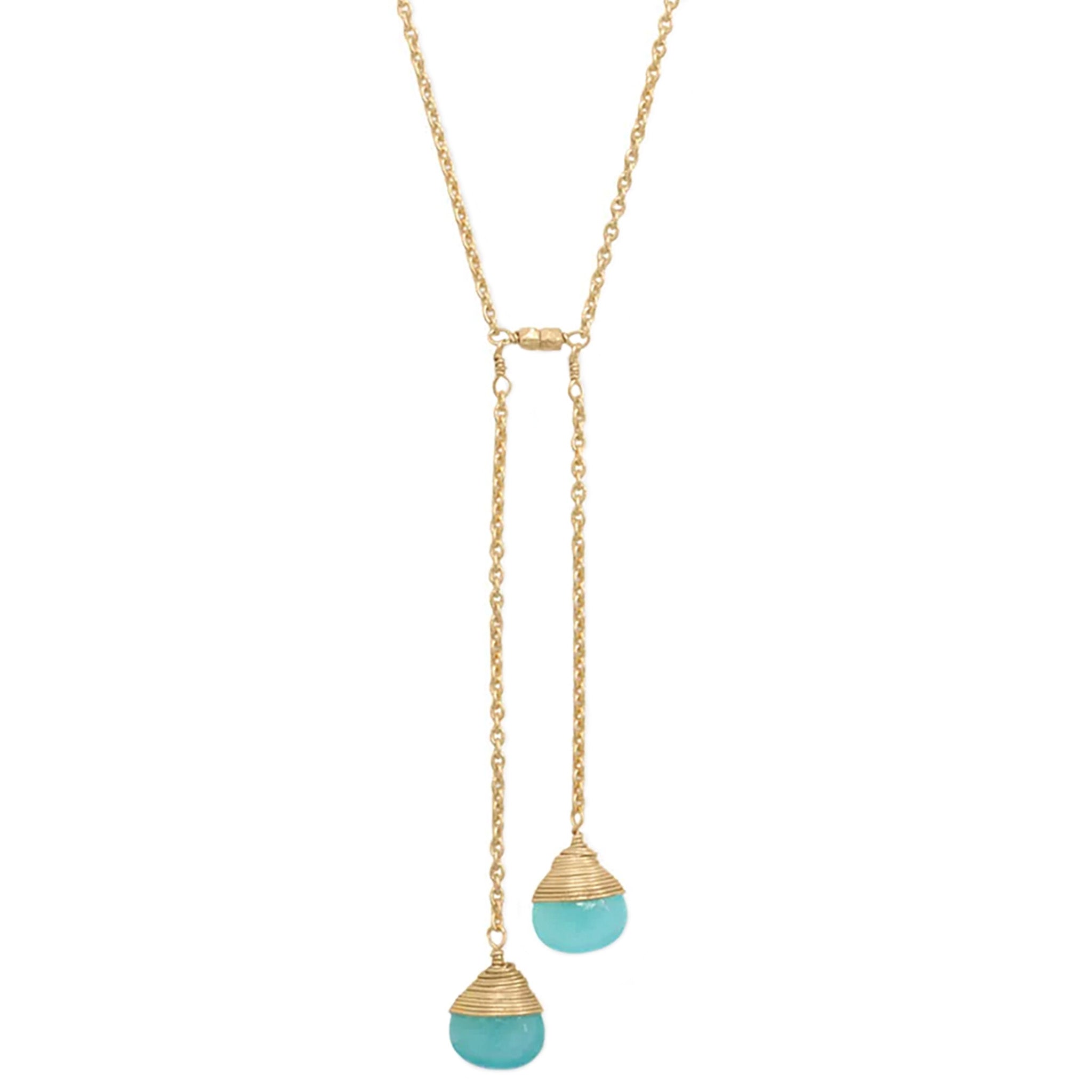 Aqua Chalcedony Lariat Style Necklace