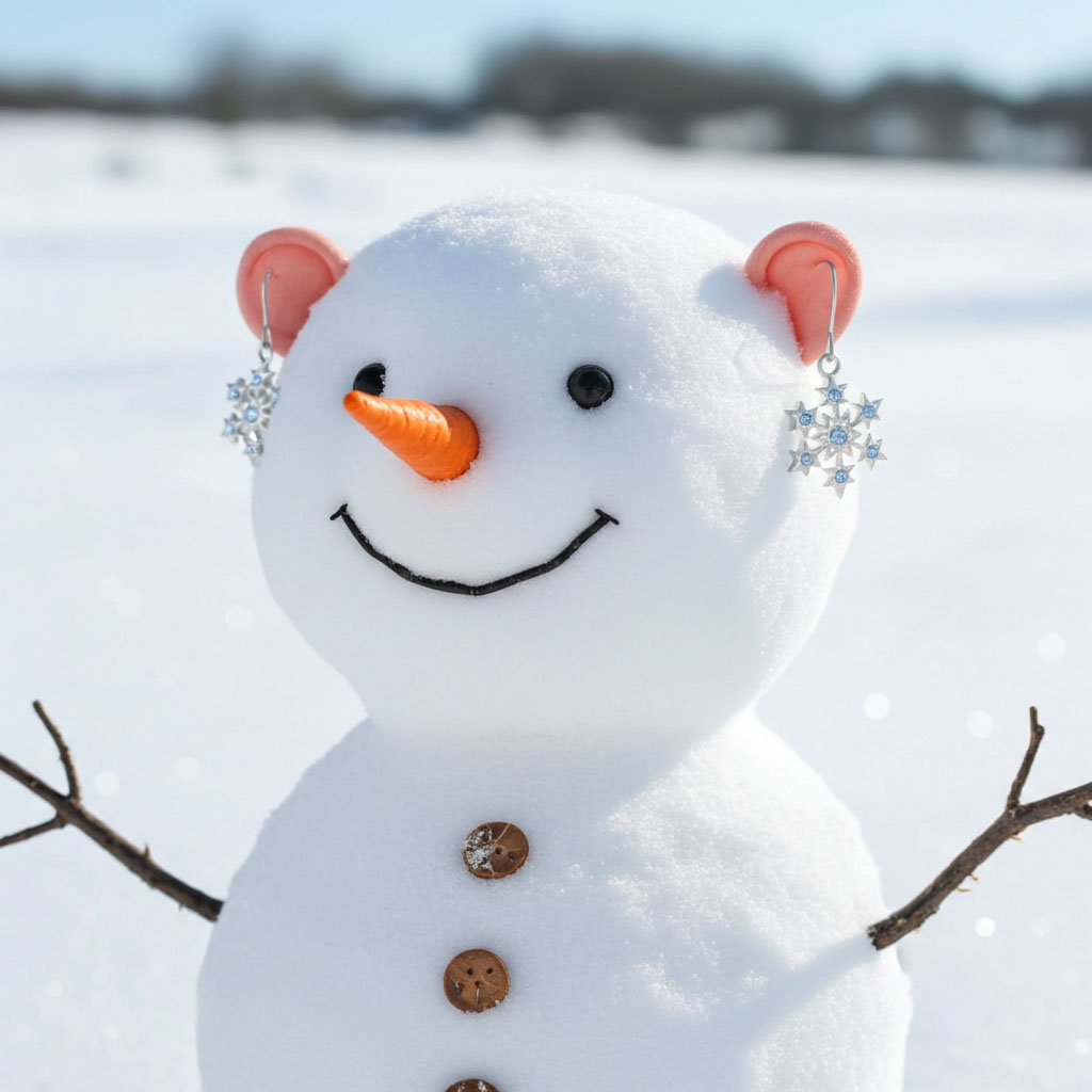 Aqua Crystal Snowflake Earrings on Snowman Display