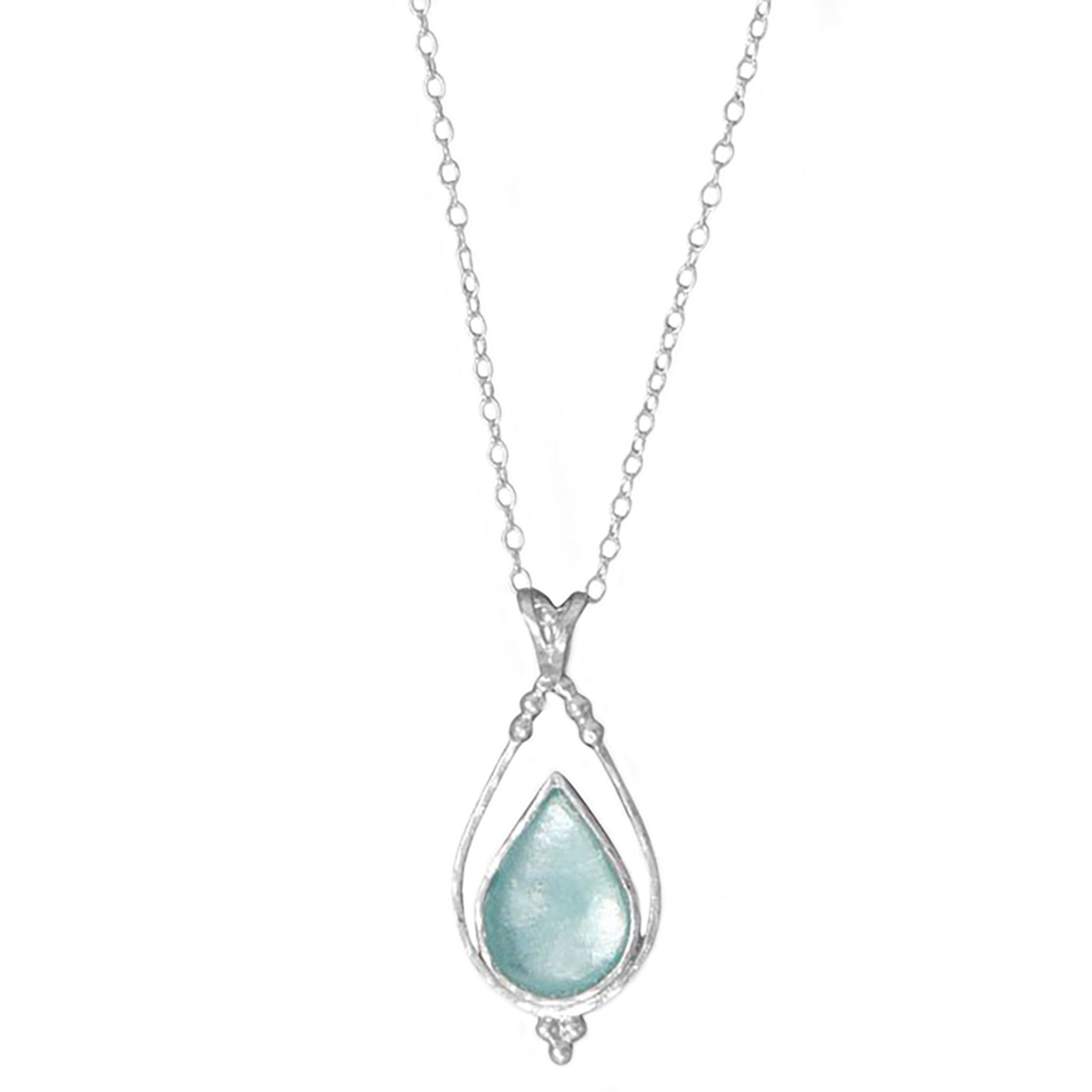Aqua Roman Glass Pendant Necklace